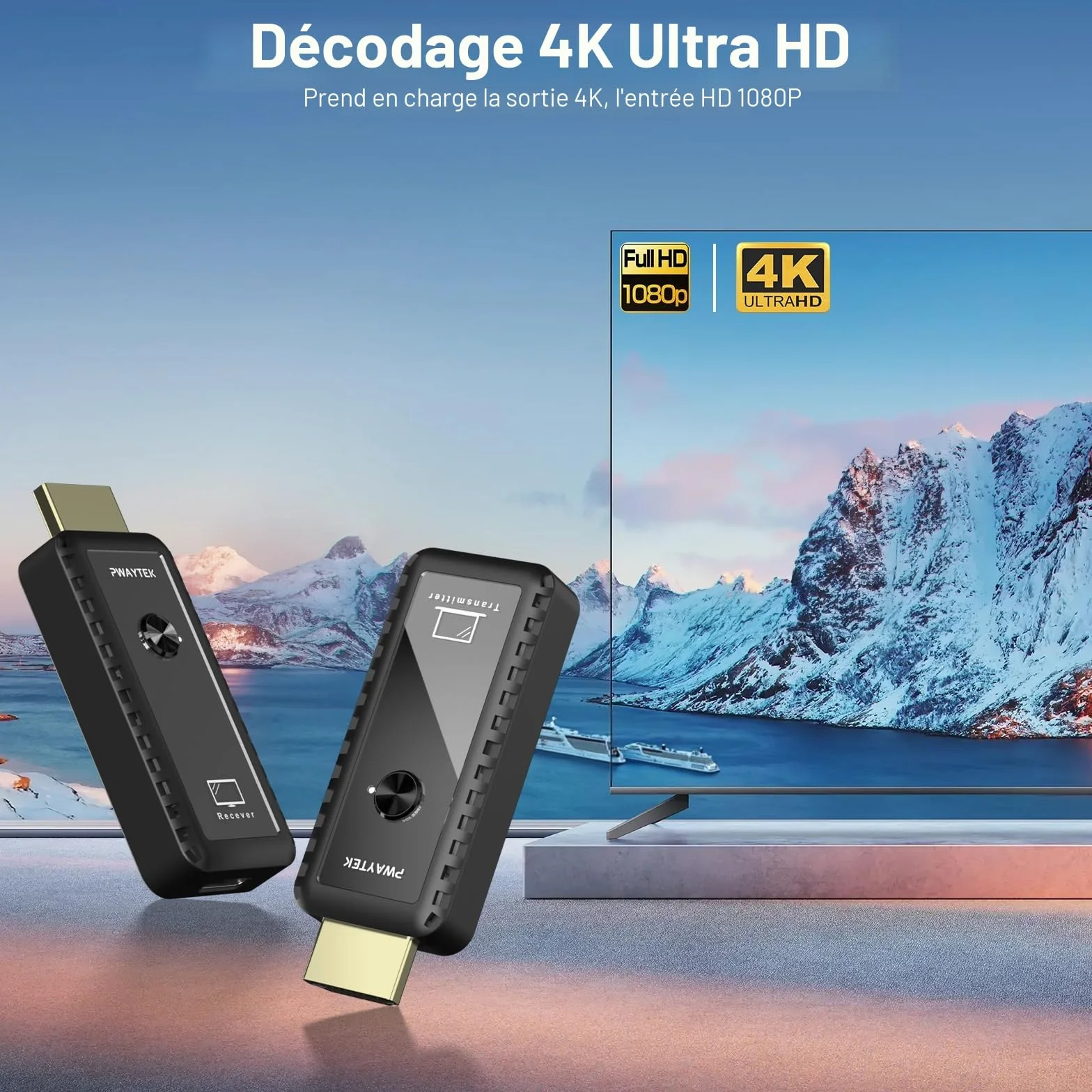 PWAYTEK Émetteur et Récepteur HDMI sans Fil décodeur 4K, Sortie 1080p, Double Bande 2,4G/5G, portée 50m, Compatible PC Portable TV projecteur, Plug & Play sans Application (Noir)