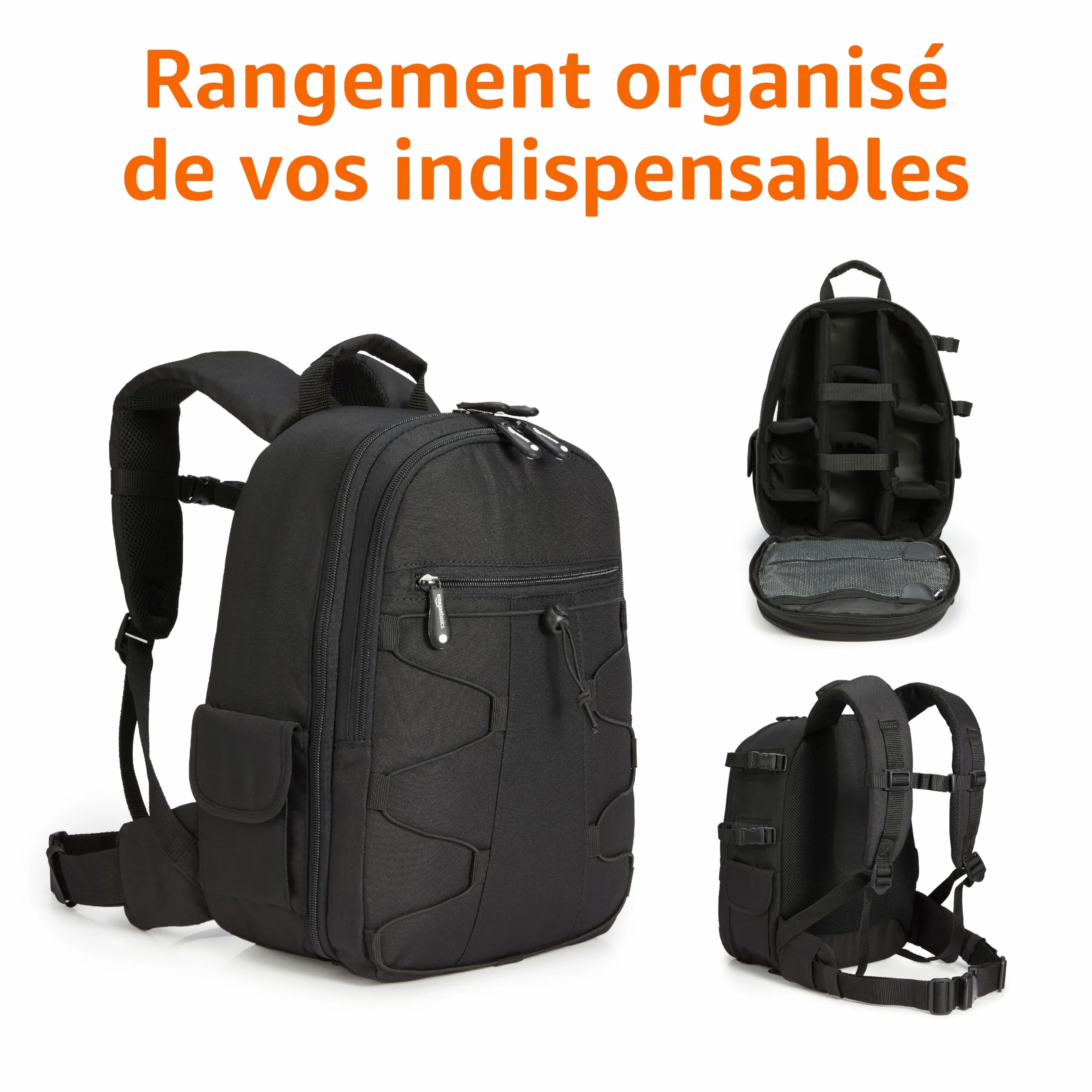 Amazon Basics Sac à Dos pour Appareil Photo Grande Capacité 30 x 15 x 37 cm Noir