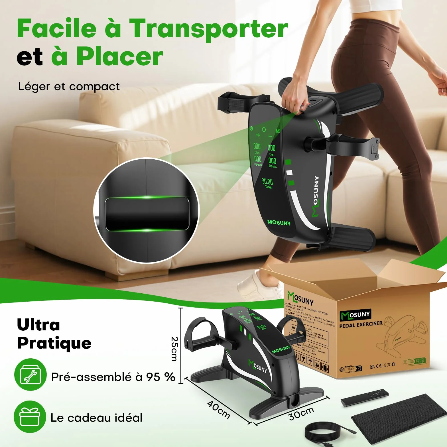 Mini Velo Appartement Pedalier avec Résistance & Vitesse Adjustable, 2 en 1 Bureau Électrique pour Bras et Jambes, Grand Écran LCD