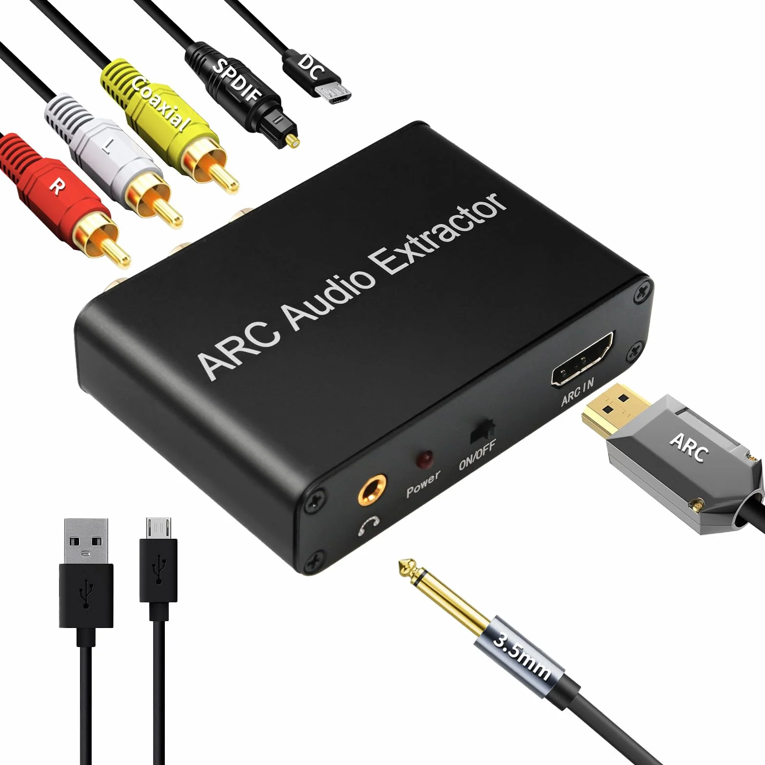 HDMI Audio Extractor 192 KHz Convertisseur DAC HDMI ARC Audio Extracteur vers Optical Toslink SPDIF Coaxial Stéréo Aux RCA L/R 3,5 mm Jack pour TV Casque Soundbar Home Cinéma