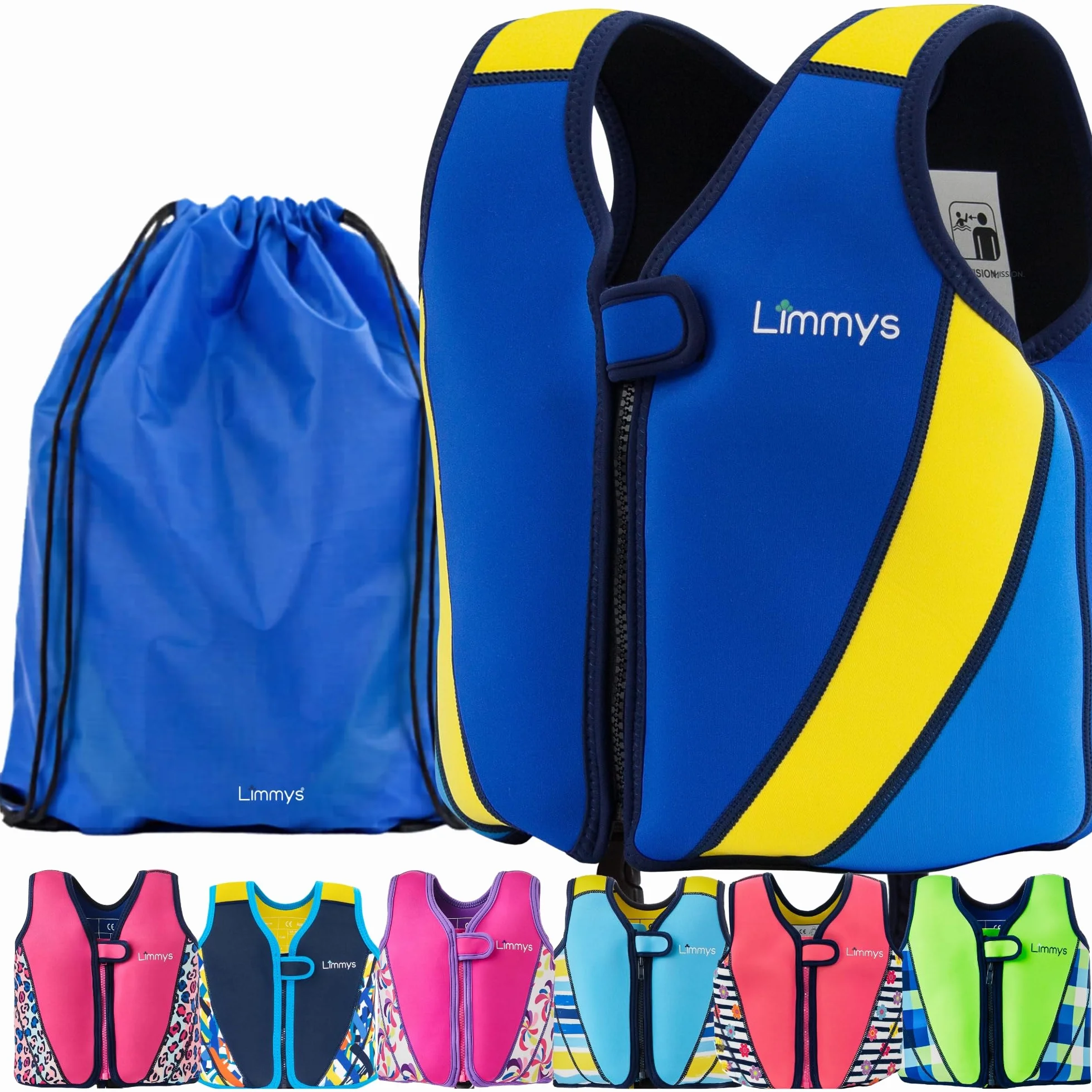 Limmys Gilet de Natation Enfants Aide Flottaison Réglable 8 Panneaux Néoprène Doux CE