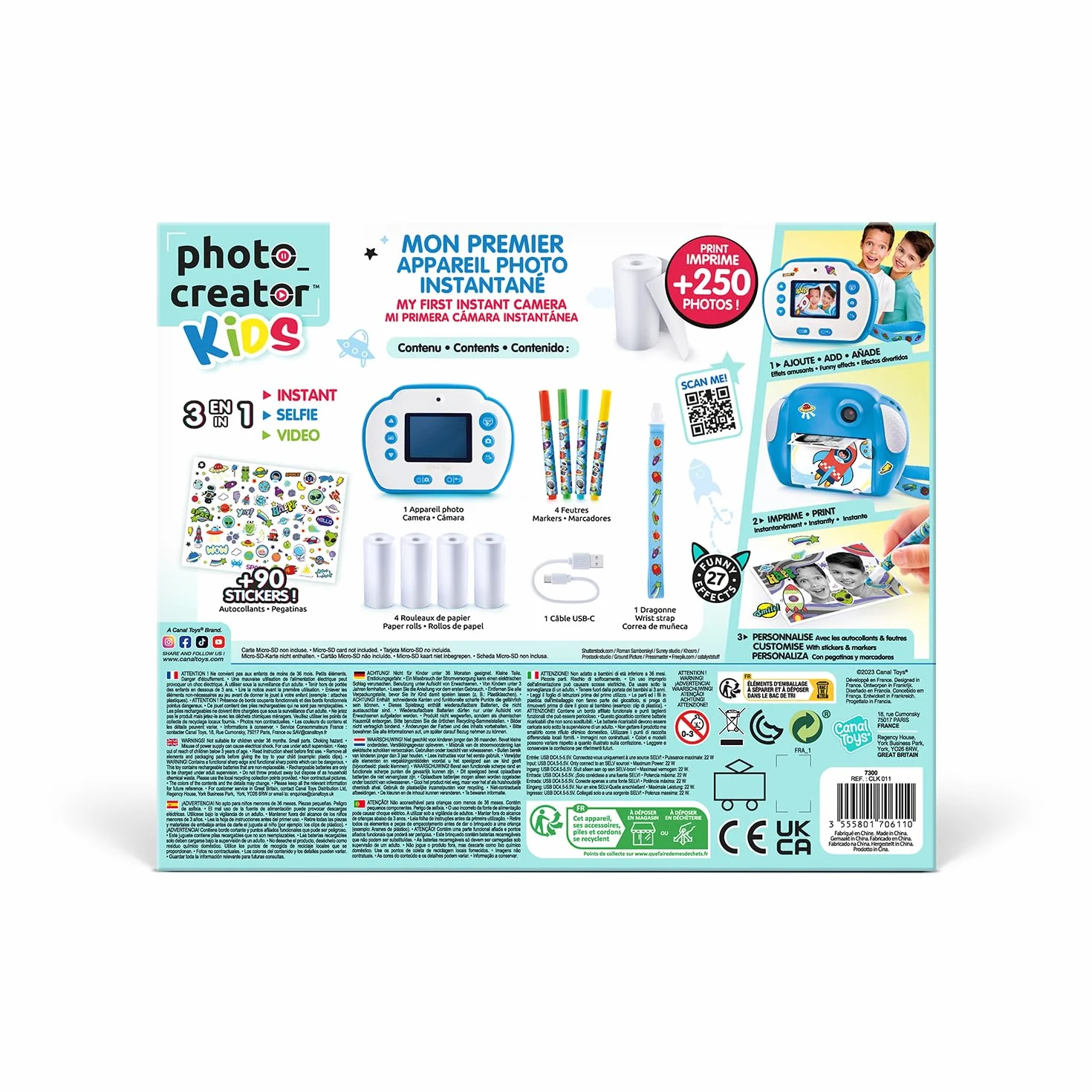 Canal Toys - Photo Creator - Appareil Photo à Impression Instantané - Selfie & Caméra Vidéo - Impression sur Rouleau de Papier Photo Thermique, sans Encre - Cadeau pour Enfant - Dès 4 Ans - CLK 011