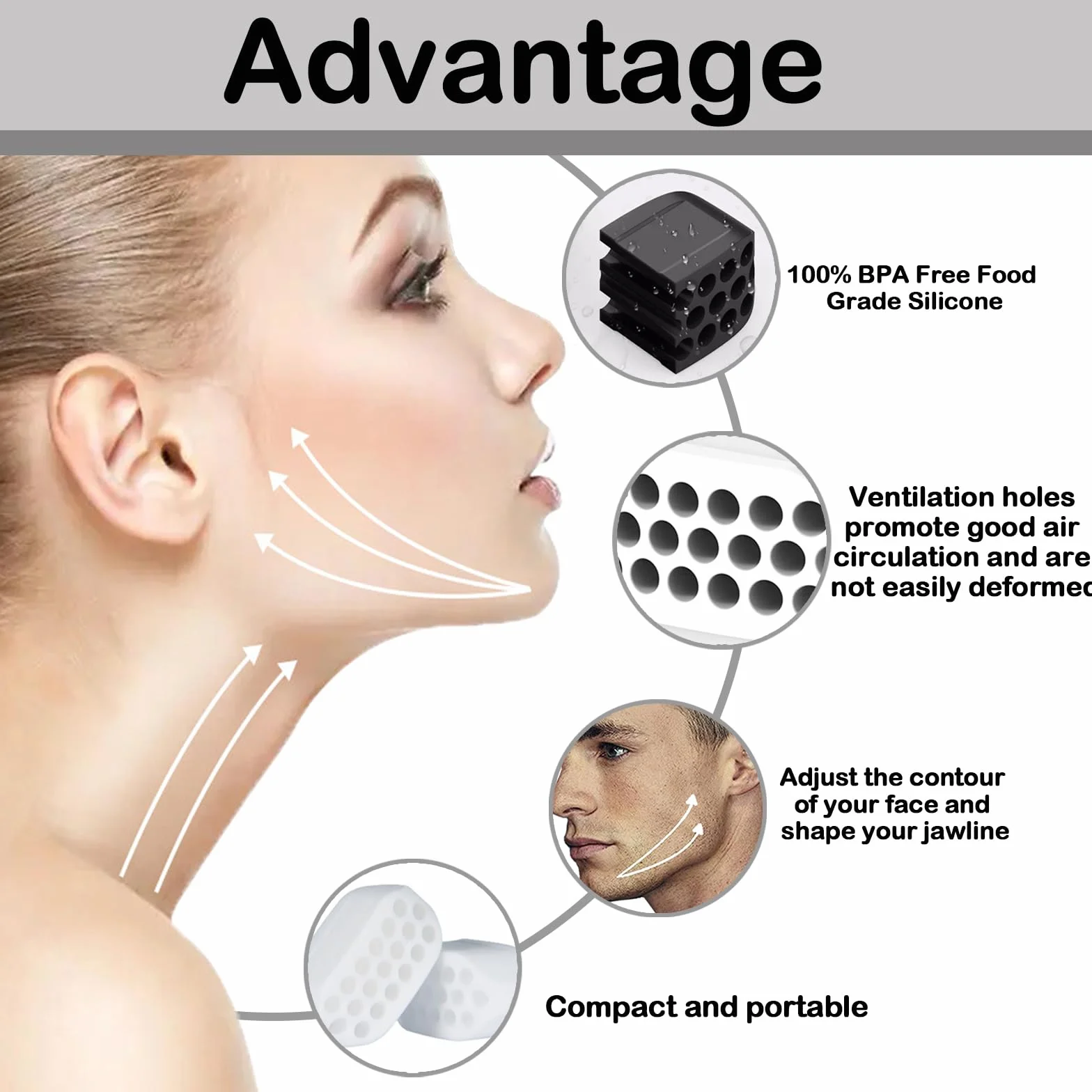 Jaw Trainer Silicone Gomme Musculation Machoire 6 Pièces Hommes Femmes