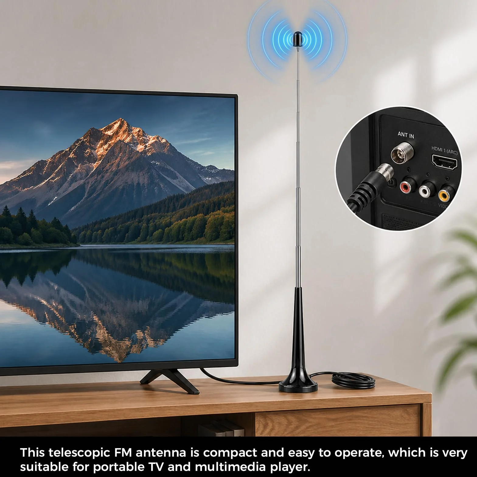 Antenne TV Intérieur Puissante, Antenne Radio FM Dab Intérieur Télescopique avec Base Magnétique, Câble 3m pour Récepteurs Stéréo 75 Ohm Chaine HiFi Tuner FM Poste Radio, Plug and Play