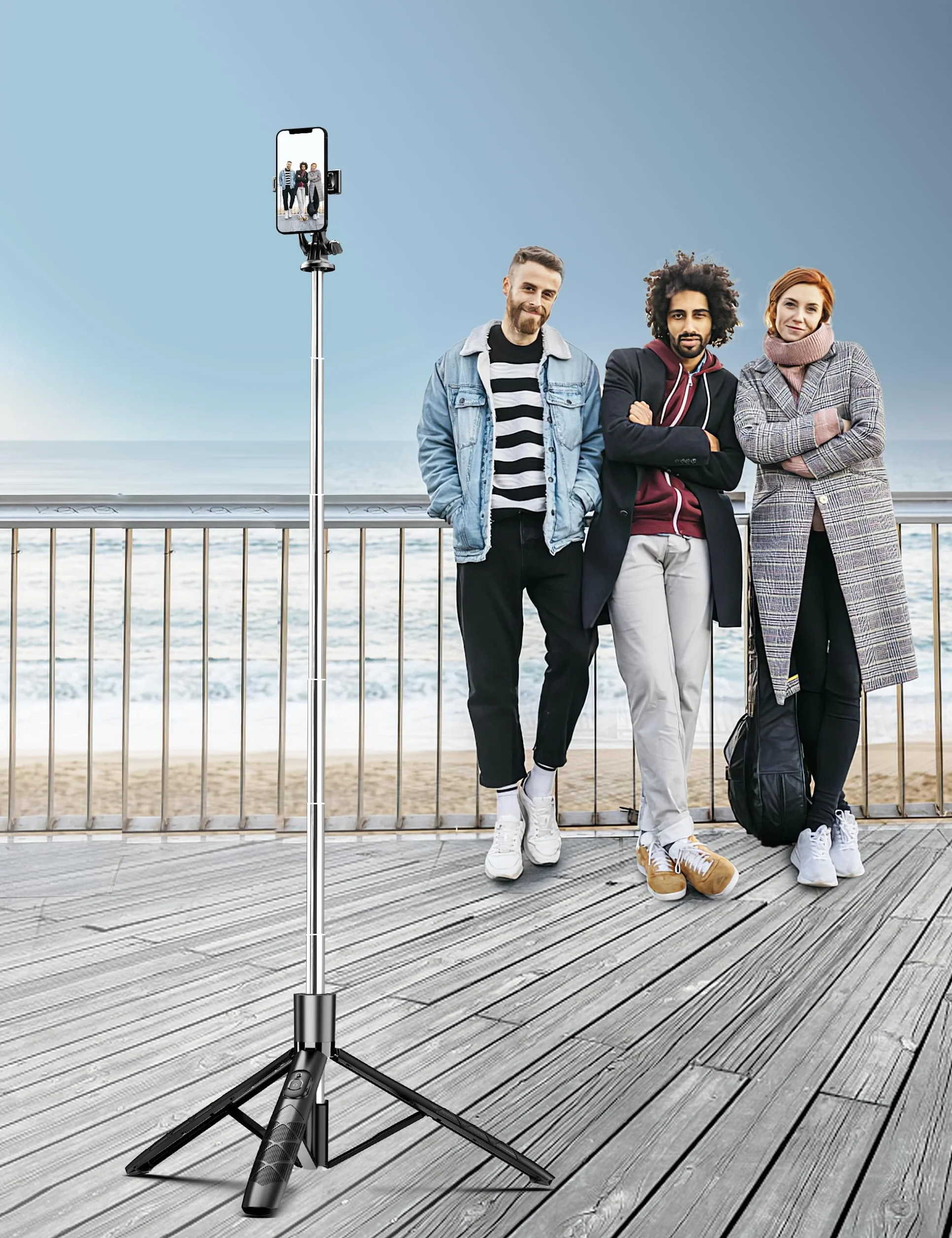 Trépied Selfie Stick 163.5cm avec Télécommande pour Smartphone iPhone Samsung GoPro