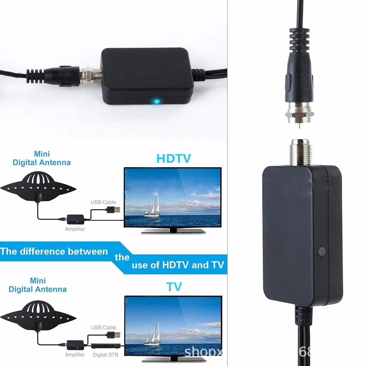 DollaTek HDTV Intérieur HD Antenne TV Numérique Amplificateur de Signal Récepteur de Sol Amplificateur d'antenne TV ATSC - Noir