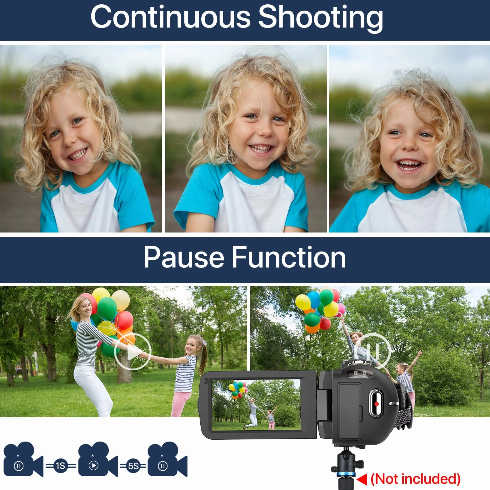 VAHOIALD Caméscope 3.0'' Vidéo FHD 1080P 36MP 30FPS Youtube Vlogging Caméra pour Nuit IR Zoom Numérique 16X 270° IPS écran Rotatif Enregistreur Numérique avec Télécommande et 2 Piles