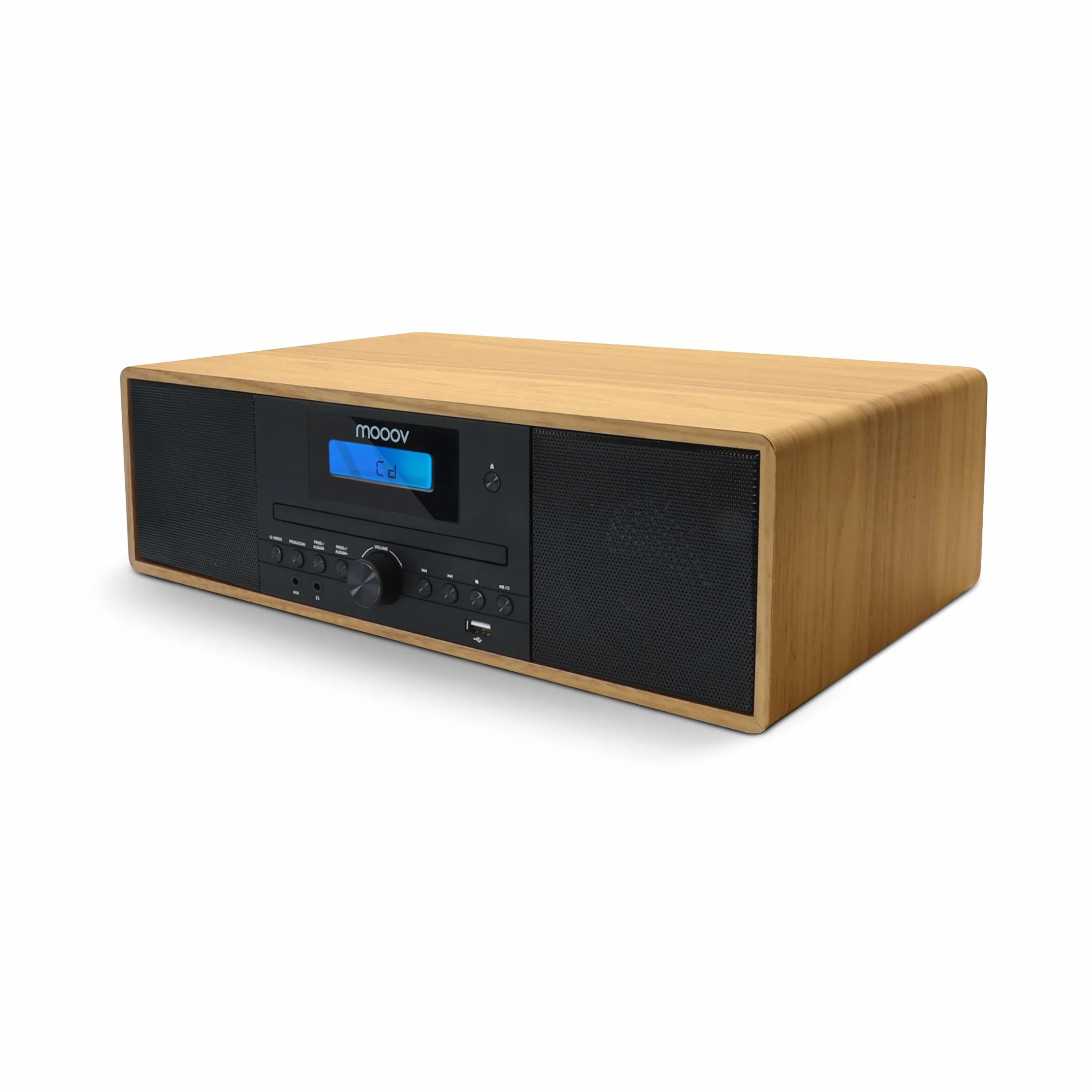 MOOOV Micro-Chaine HiFi Bluetooth sans Fil FM CD USB Télécommande Effet Bois Mini Chaîne Enceinte Vintage