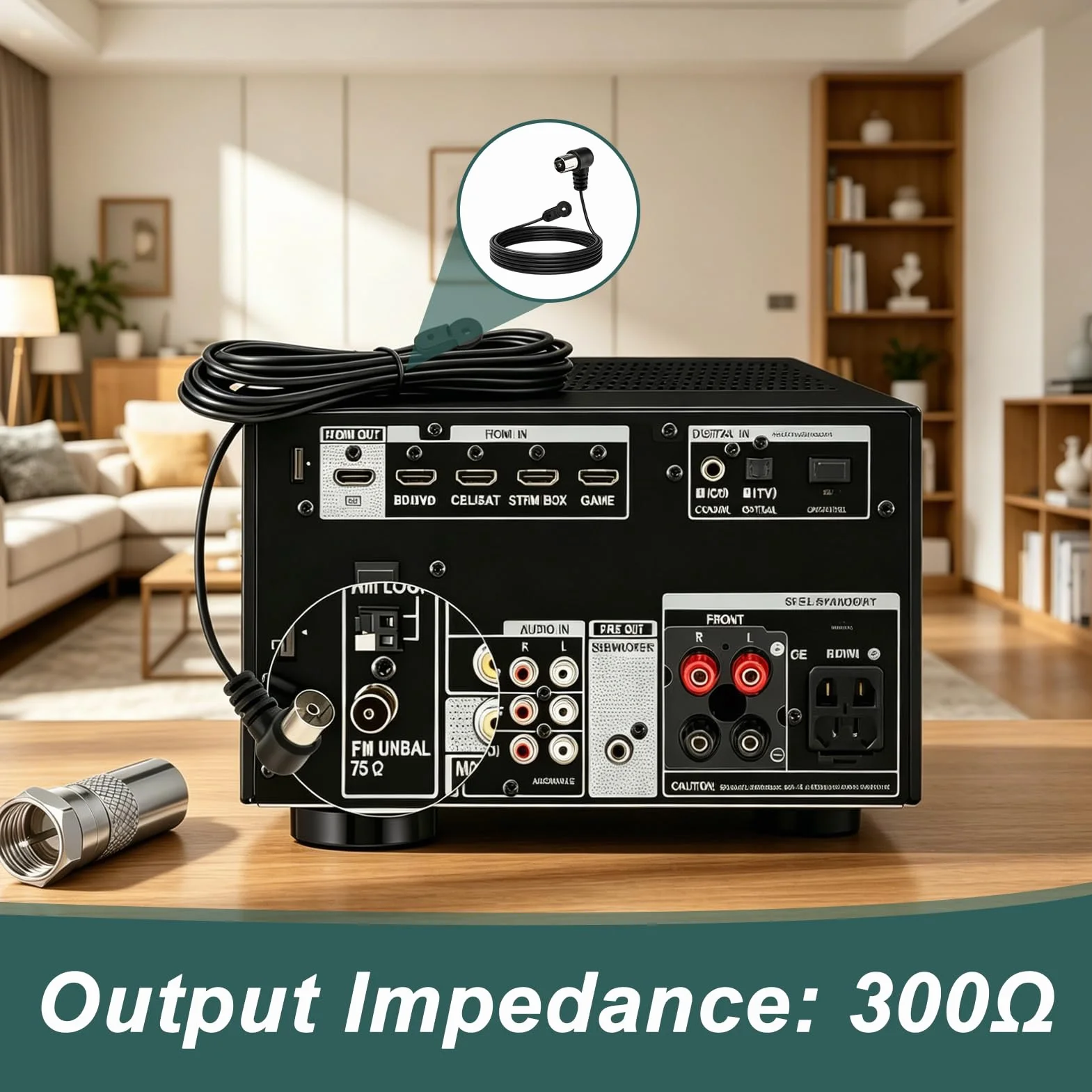 Antenne Radio FM Intérieure, Antenne FM Dipôle 75 Ohms pour Chaîne Stéréo, Tuner HiFi, Amplificateur et Récepteur, Antenne FM Câble Flexible, Plug and Play, Réception Radio Améliorée Système Audio