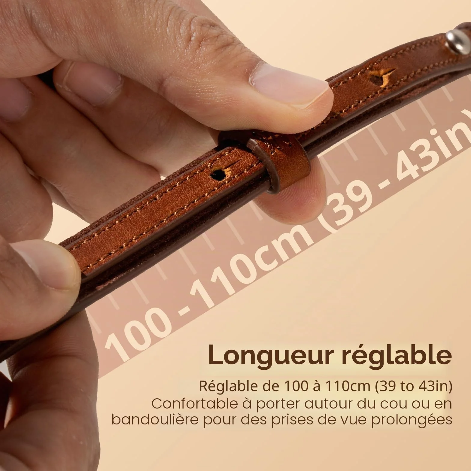 SMALLRIG Bandoulière Universelle en Cuir pour Appareil Photo Reflex Numérique, Réglable de 100 à 110 cm (39 à 43 pouces), Charge Max.10 kg, Support d'Epaule Ergonomique pour vlogging