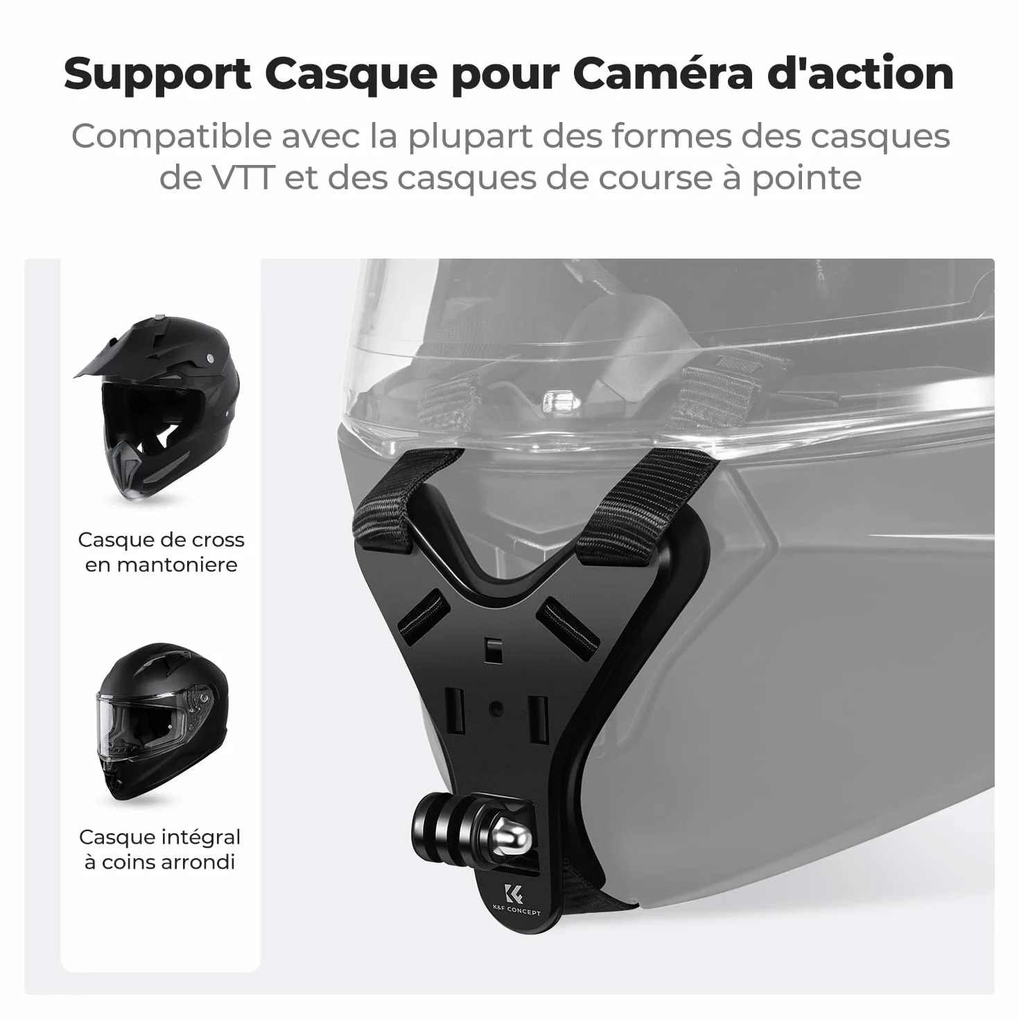 K&F CONCEPT Support de Casque de Moto pour Menton Compatible avec GoPro Hero 13/12/11/10/9/8/7, DJI Osmo Action 6/5 Pro/4/3/360, Insta360 Ace Pro/2/X5/X4/X3, AKASO, Base en Y, Silicone antidérapant