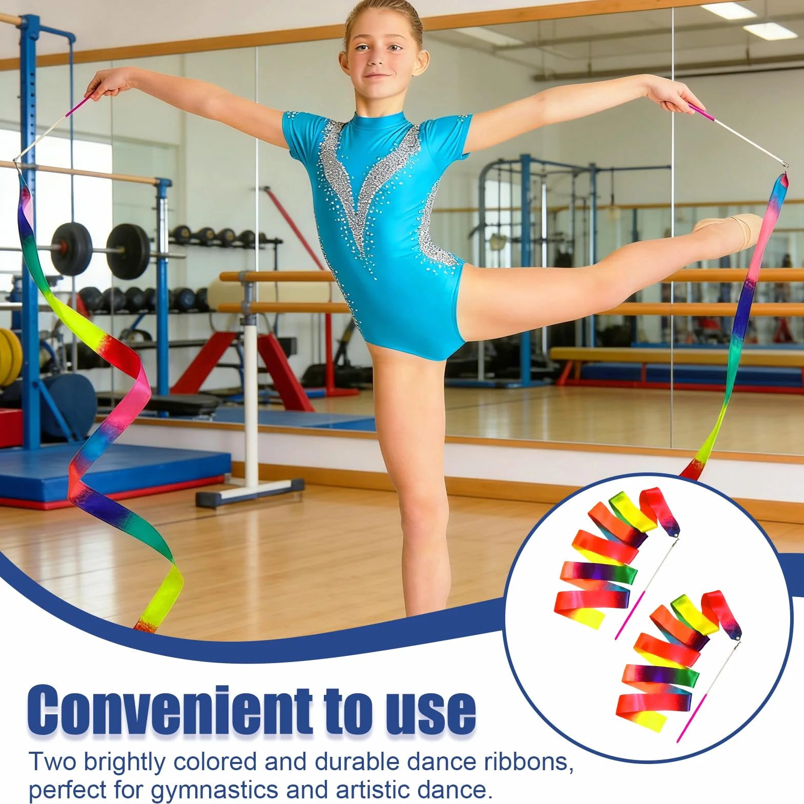 Ruban GRS Enfant 2 Pièces 2m - Ruban Gymnastique pour Danse et Entraînement Sportif