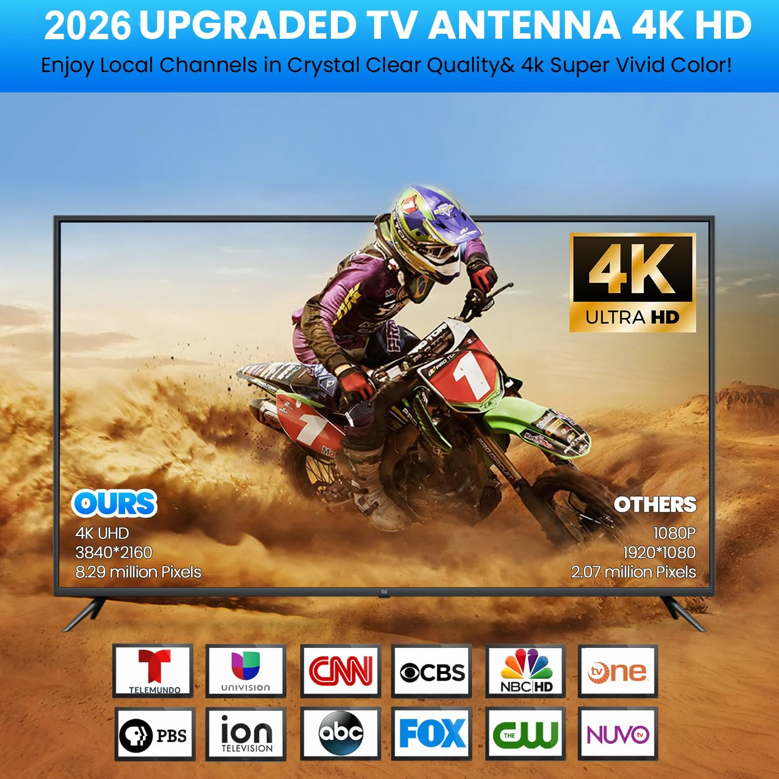 Antenne TV Intérieure Puissante, Antenne TNT HD 4K avec Amplificateur de Signal, Réception Longue Portée 650km, 360° sans Angle Mort Compatible DVB-T/T2 pour Téléviseur Numérique Intelligent