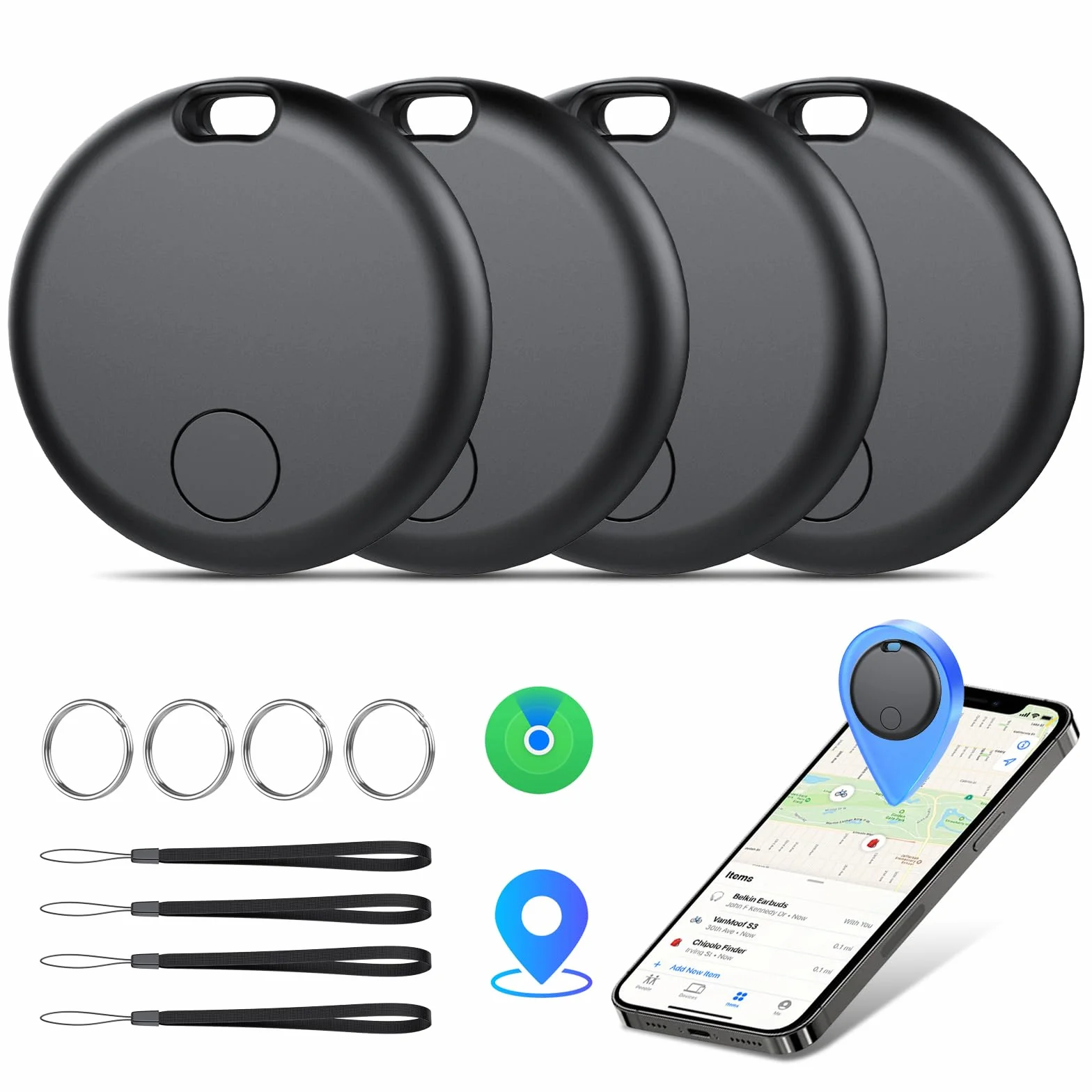 Smart Air Traceur Tag, Apple Traceur Lot de 4, Localiser Fonctionne avec Apple Find My(Uniquement iOS), Batterie Durée de Vie d'un an, Localisateur de Clés/Portefeuilles/Valises/Sac à Dos