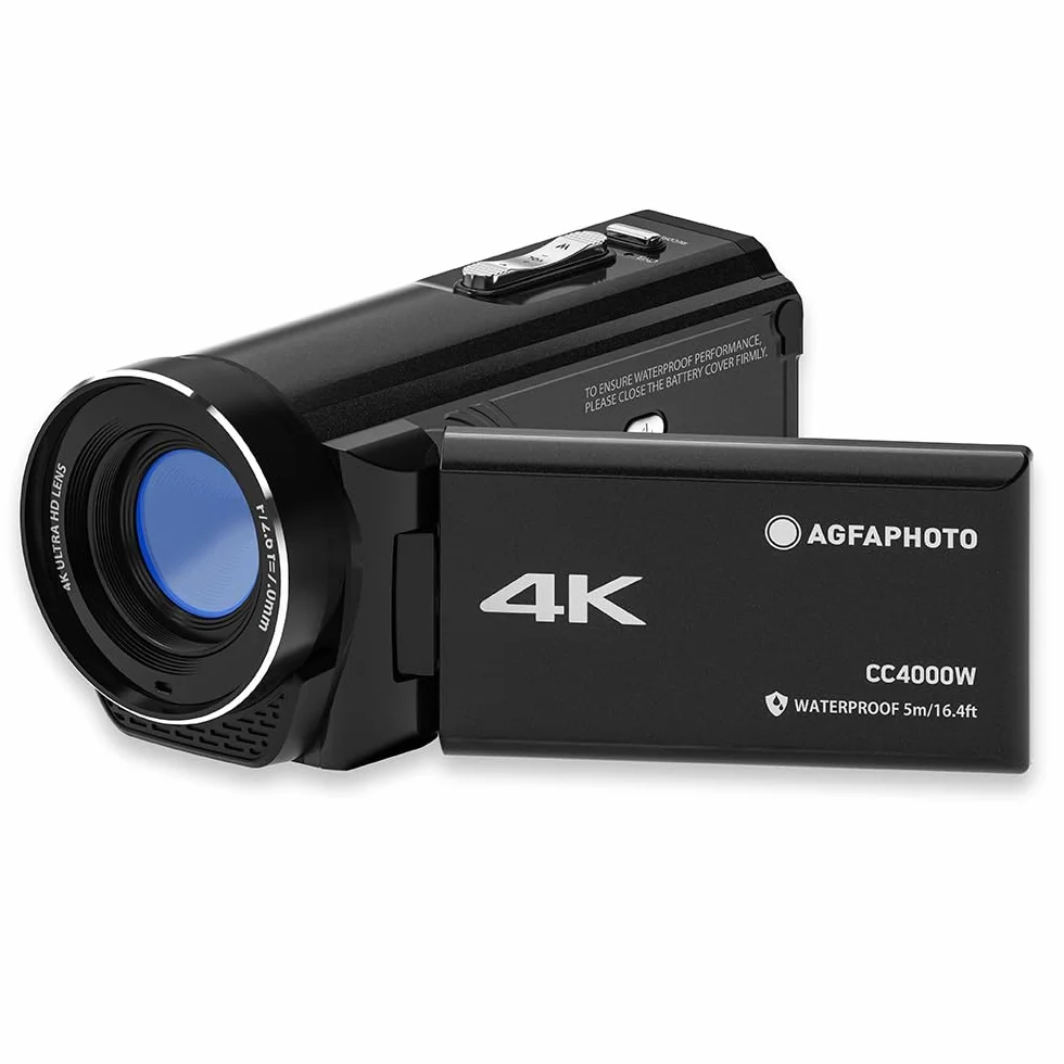 AgfaPhoto Realimove CC4000W Caméscope Étanche 4K Écran Tactile 3'' Zoom Numérique 18x Vidéo 2.7K Photo 24MP Noir