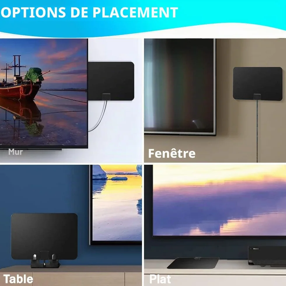 Antenne TV Intérieur Puissante 120km HDTV 4K 1080P Antenne TNT Interieur pour Chaîne Locale Postuler à Tous Les Téléviseurs