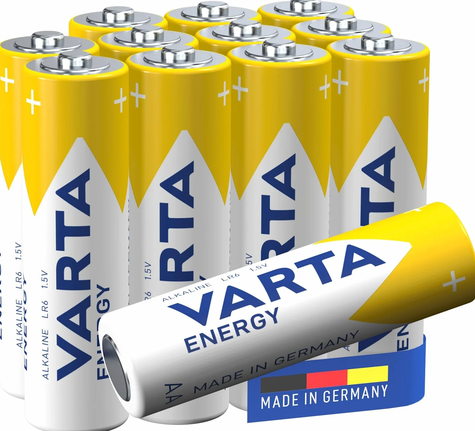 VARTA Piles AA, lot de 12, Energy, Alcalines, 1,5V, Cube, emballage recyclé à 90%, pour des besoins de base simples, Made in Germany