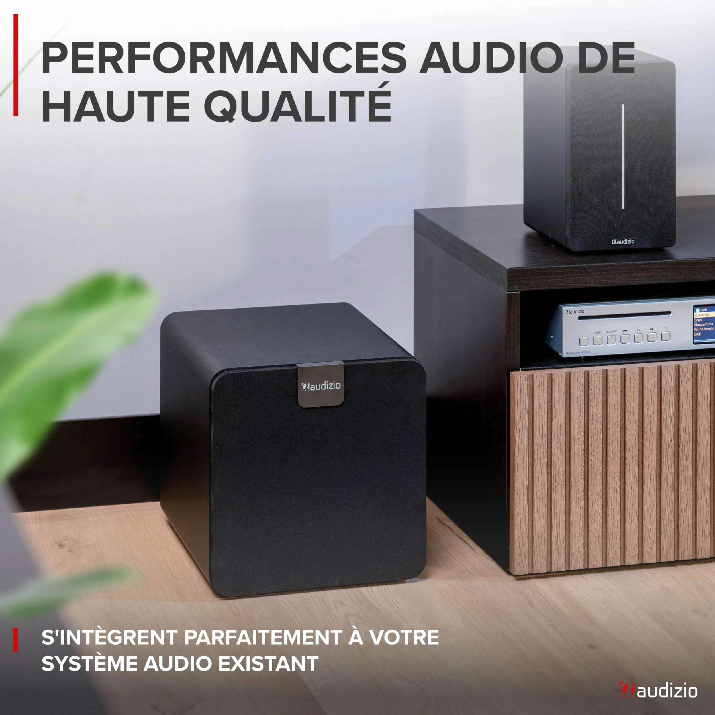 Audizio SW80D Caisson de Basses Actif Hi-Fi 160W Subwoofer 8" avec Réglage Crossover et Volume Indépendant
