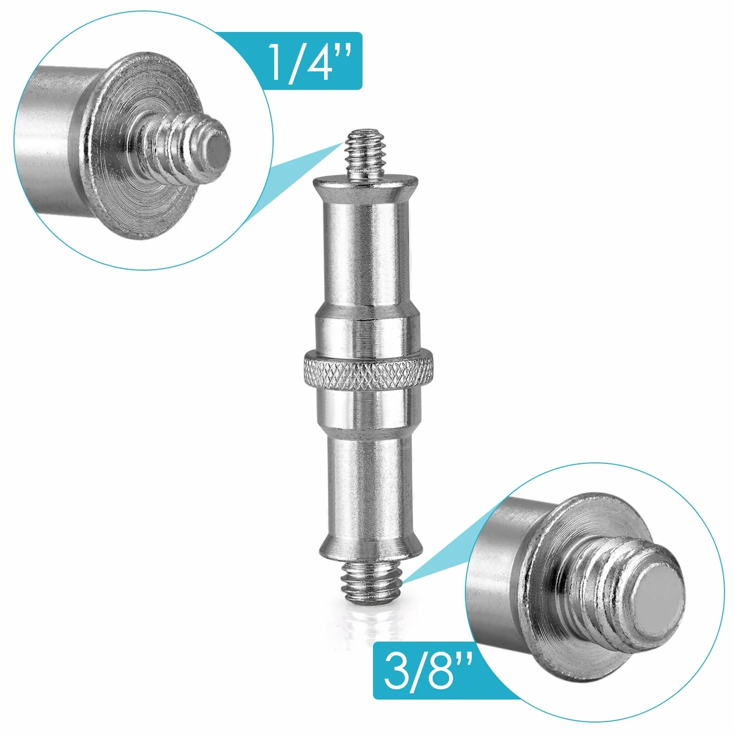 NEEWER 2 pièces Standard 1/4 à 3/8 Pouces convertisseur mâle en métal Adaptateur à vis fileté Goujon pour Support d'éclairage de Studio, récepteur de Flash sans Fil, déclencheur - ST24