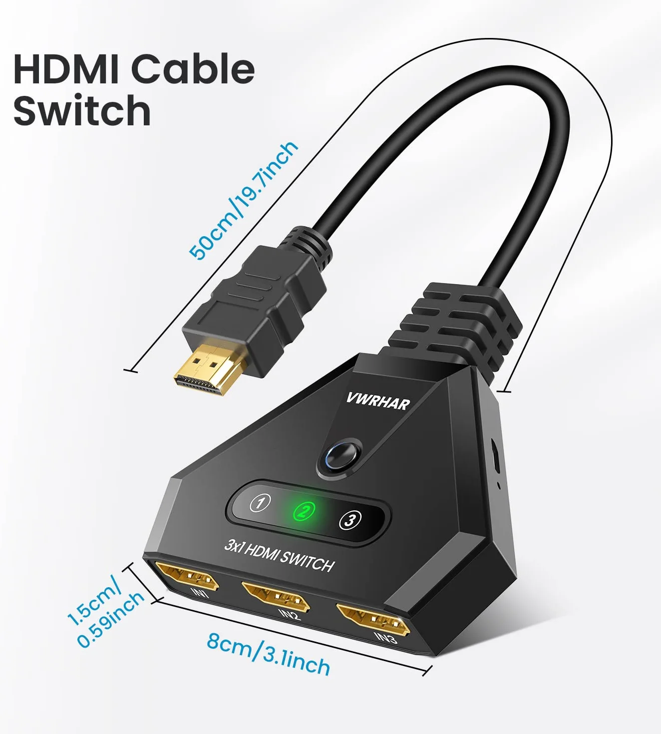 Switch HDMI, Multiprise HDMI Switch 4K 3 Entrée 1 Sorties Multi HDMI avec Câble Haute Vitesse, Commutateur HDCP 2.2 UHD/3D/4K pour TV Fire Stick, PS5,Sky Box,X Box,Games Consoles,DVD,PC,Roku Etc