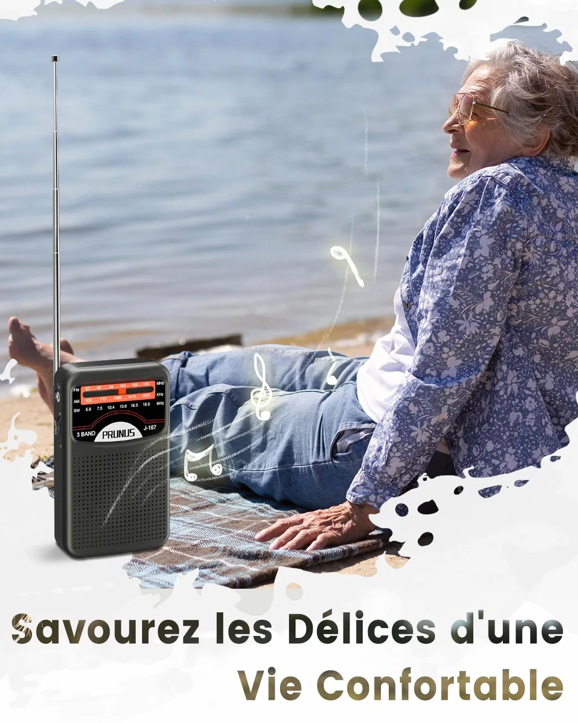 PRUNUS J-167 Petite Radio Portable FM Rechargeable USB-C