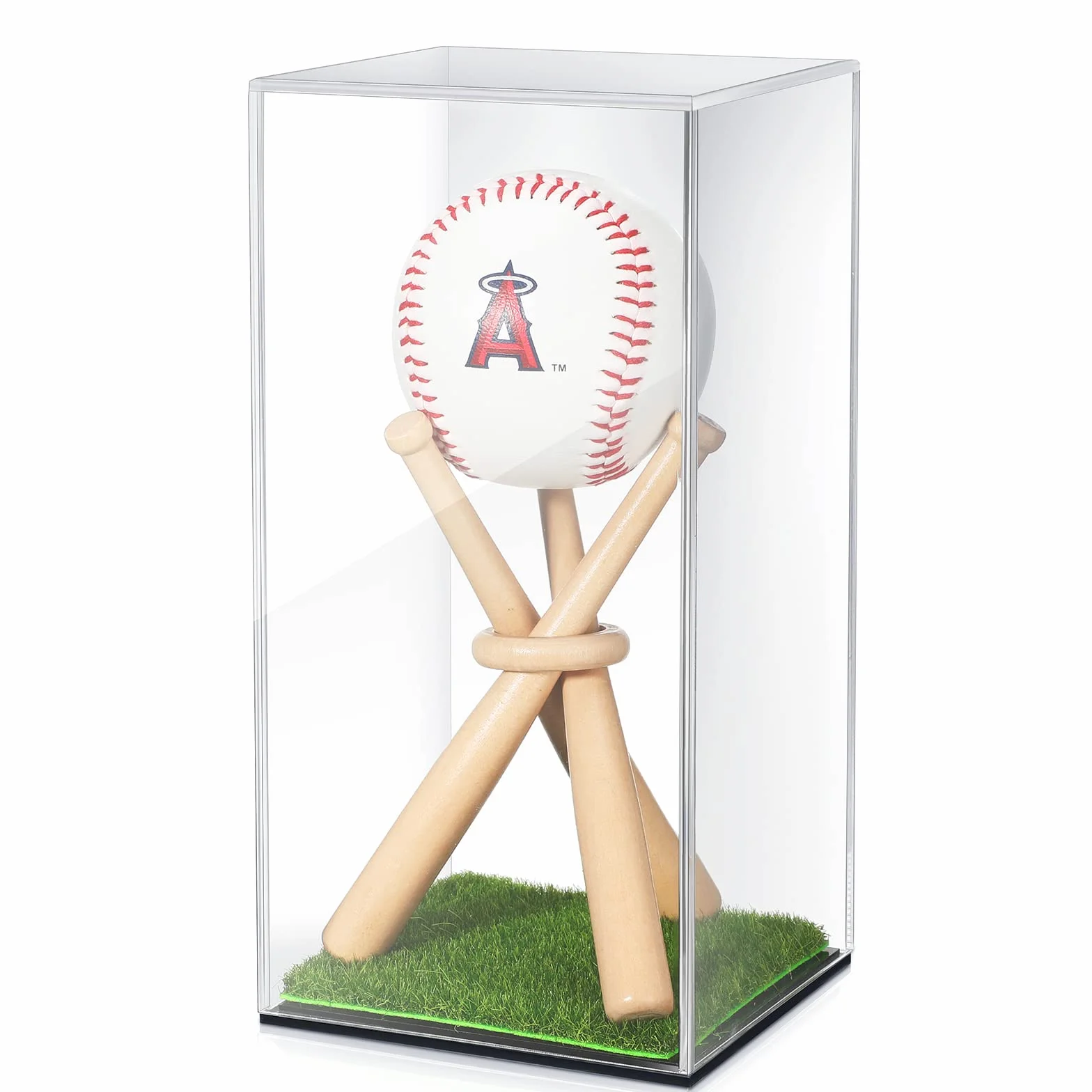 Vitrine de Baseball en Bois et Acrylique avec Support pour Ballon, Mini Présentoir de Batte