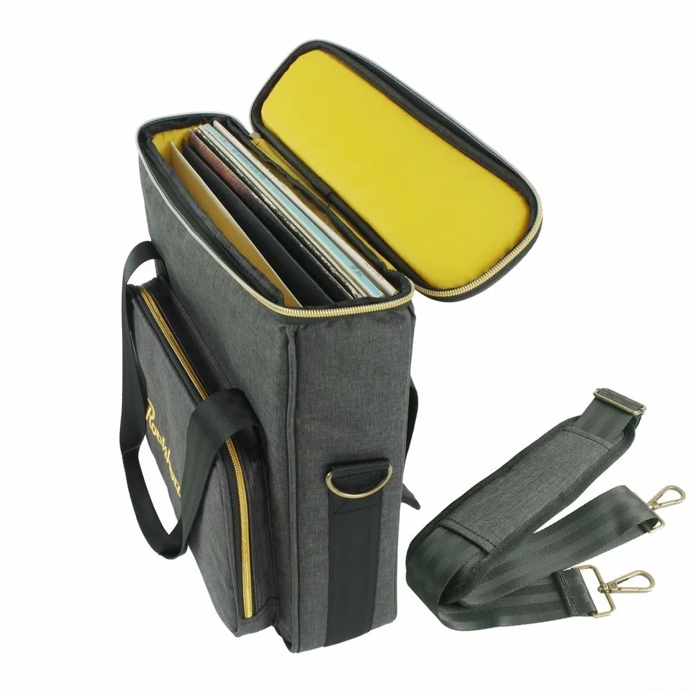 Sac de rangement pour disques vinyles - Noir - Design robuste - Transport à la main