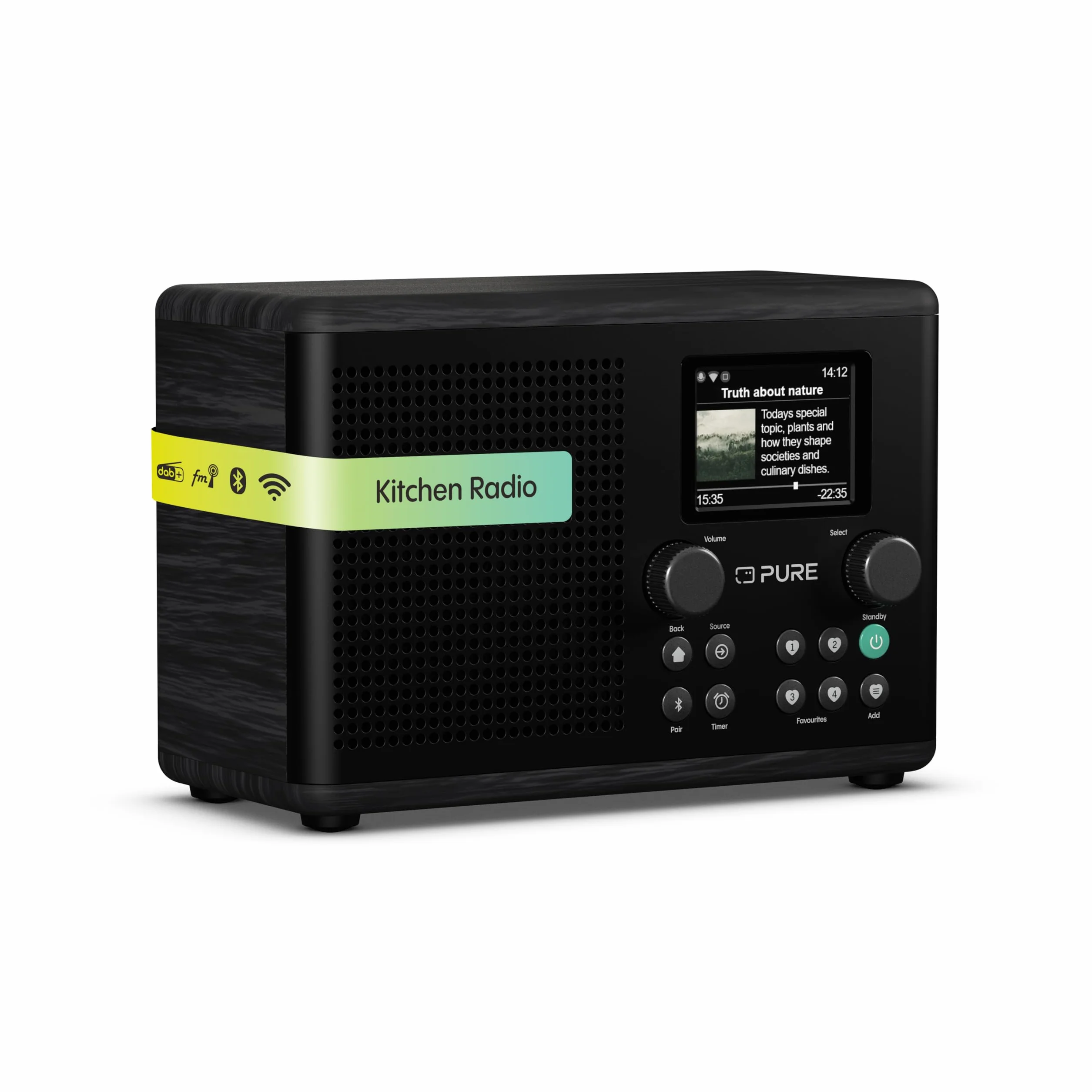 Pure Classic H4i – Radio Internet avec WiFi, Dab+, FM, Bluetooth 5.3 et USB – Haut-Parleur 10 W – Écran Couleur 2,4" – 150 Stations – Minuterie Sommeil et Cuisine – Entrée AUX – Noir