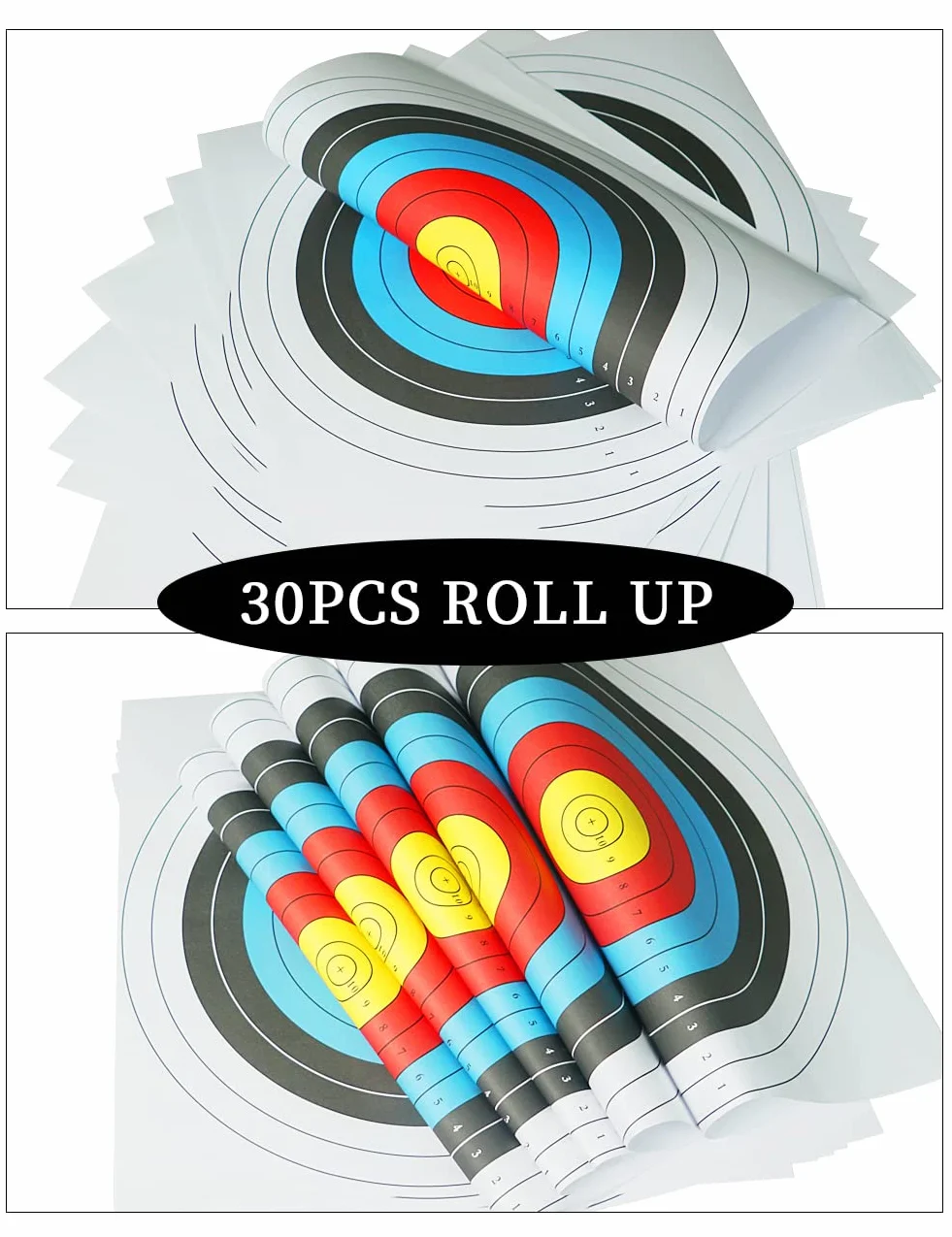 Cibles de tir à l'arc 40 cm x 40 cm 10 Anneaux Papier 30 pièces