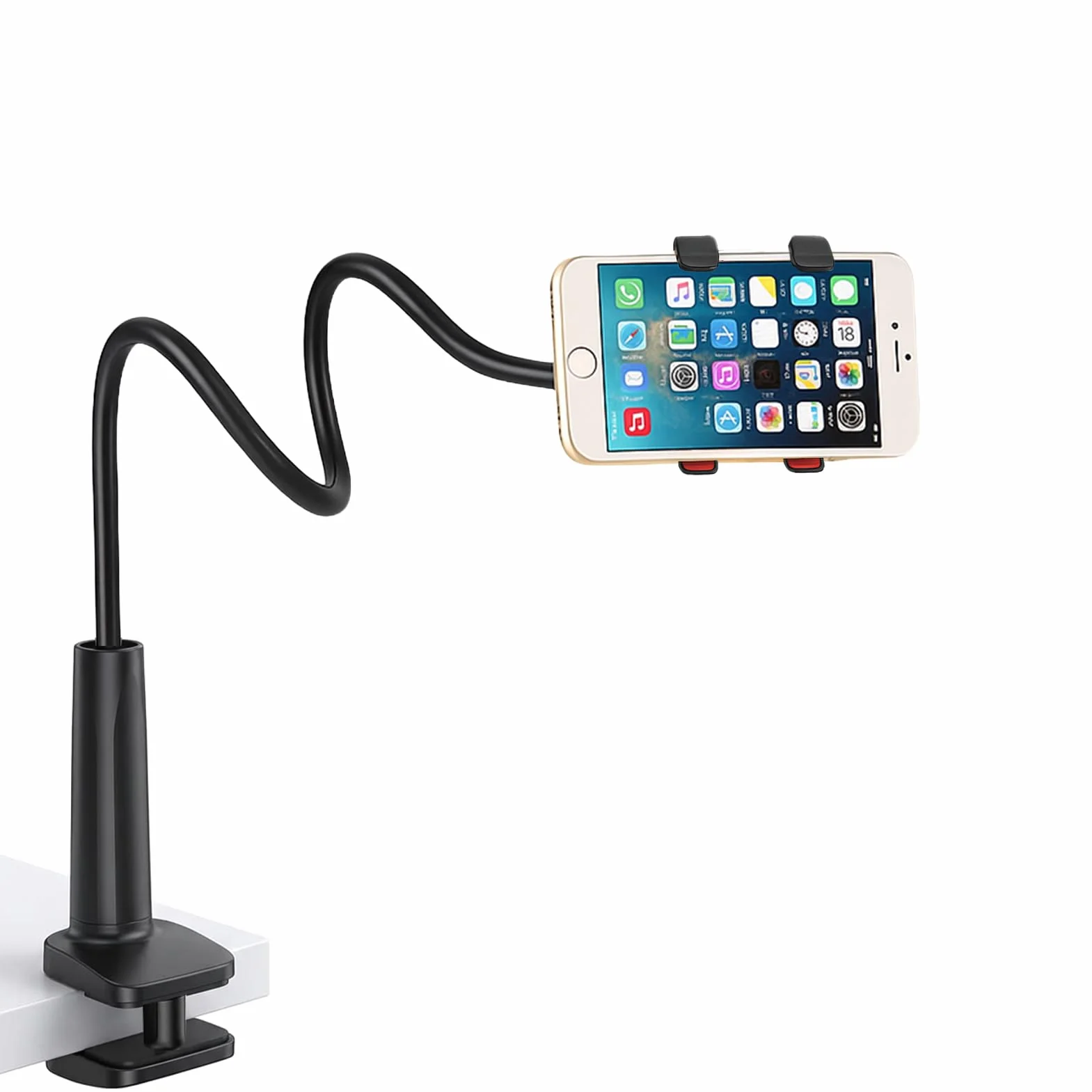 Support Téléphone Lit Pince Forte, Bras Flexible 75cm Antivibration, Support Smartphone Col de Cygne 360°, Support Mains Libres pour Regarder Vidéos, Compatible iPhone Samsung