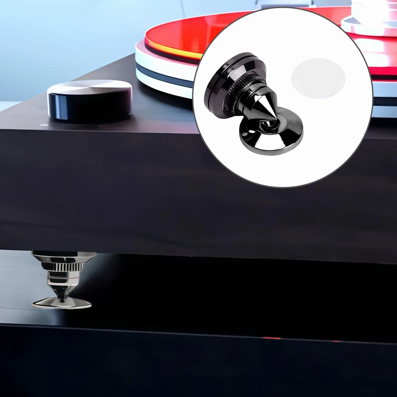 4 pièces pointes pour caisson de basses : pointes de haut-parleur avec 8 tapis antidérapants et 4 coussinets de base, support de haut-parleur anti-vibrations, hauteur non réglable, pics d'enceinte