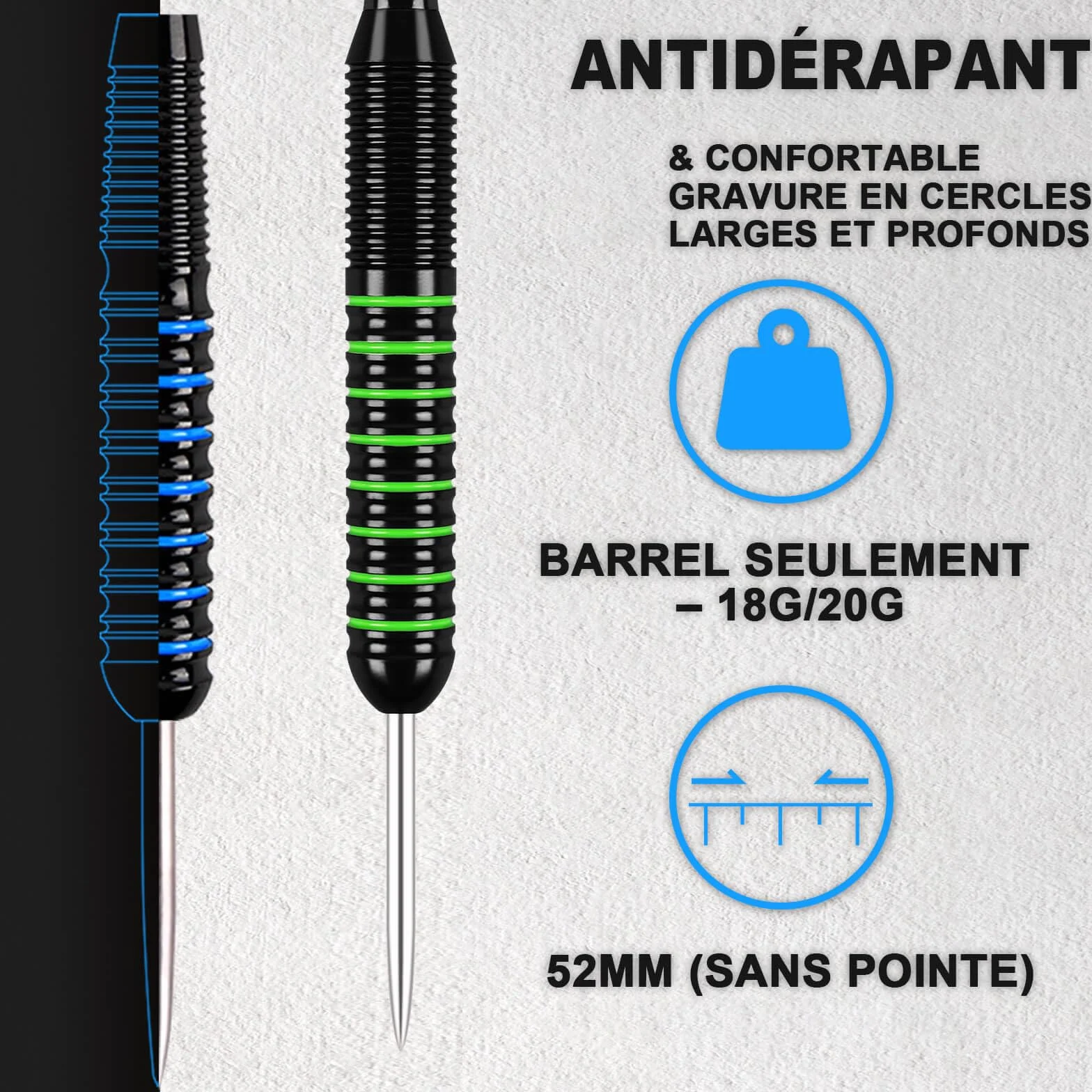Lot de 12 fléchettes Professionnelles Pointe métal Tige Aluminium 18 Ailettes Anneaux