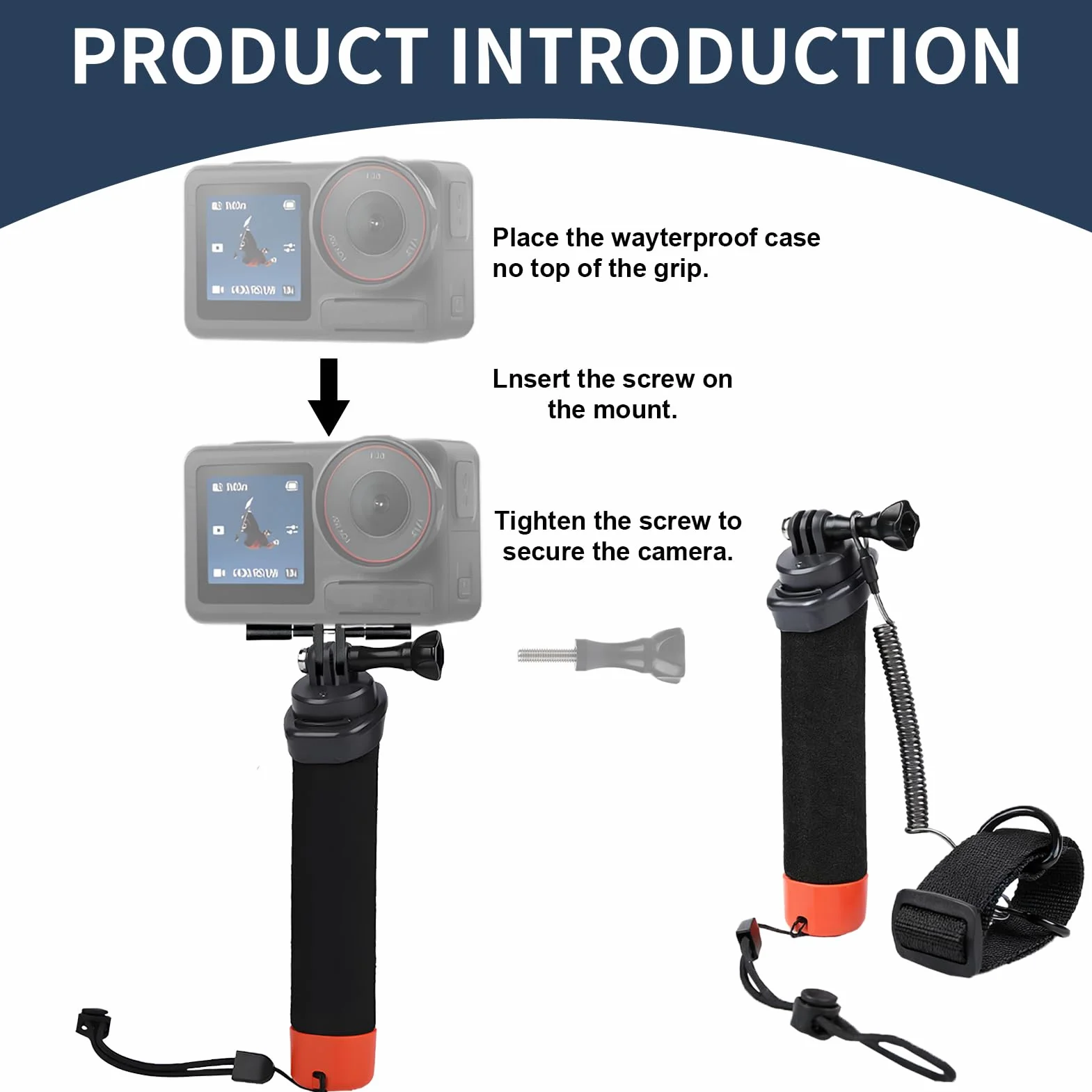 Poignée Flottante pour Caméra Sport, plongée sous-Marine Etanche Handler avec Dragonne et Corde élastique Anti-Perte pour Go Pro Hero 13/12/11/10/9/8/7/6 insta360 DJI Osmo et Autres caméras d'action