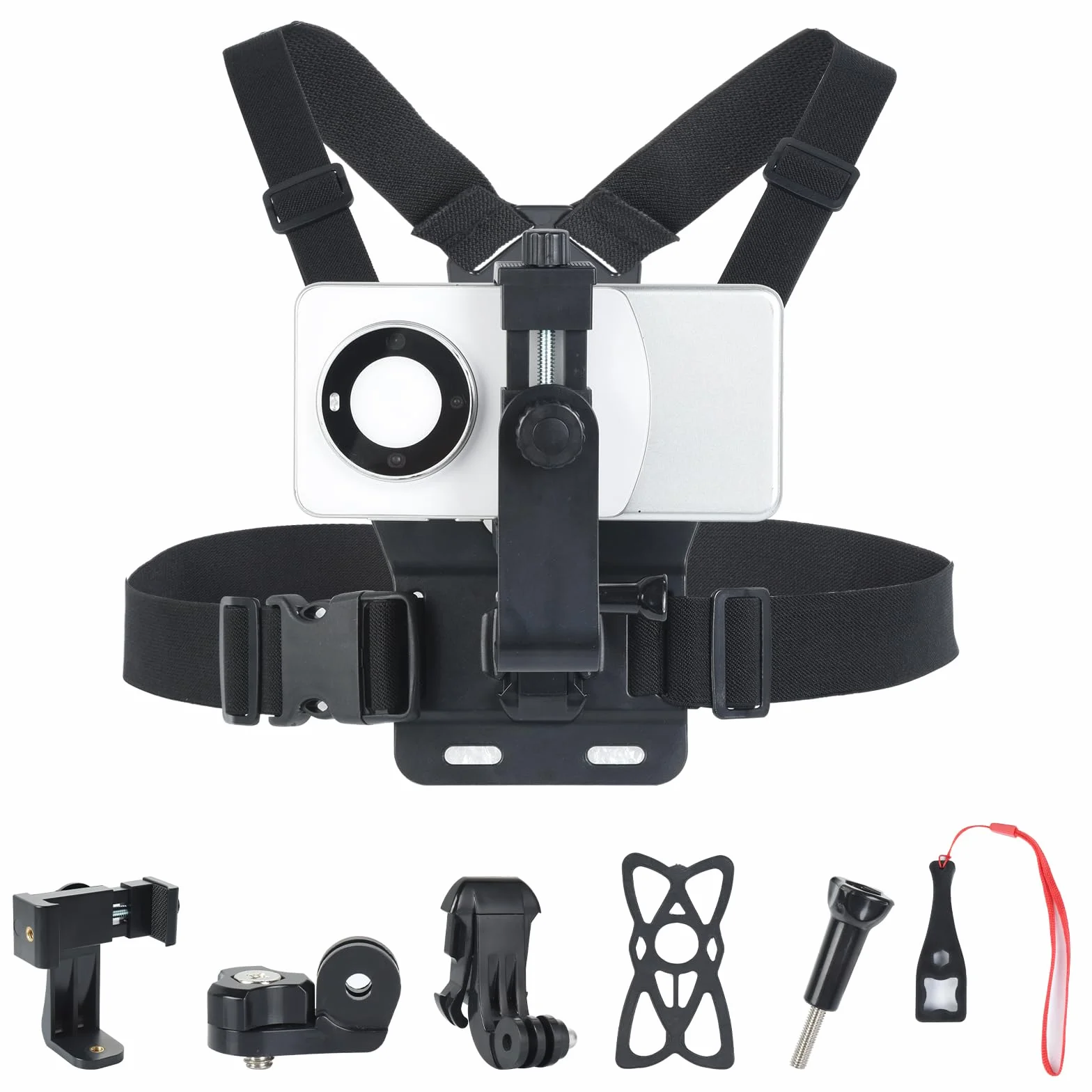 UTEBIT Support de Sangle de Poitrine pour Téléphone Harnais de Fixation Torse Réglable pour Caméras d'action Sangle de Montage Téléphone Compatible avec Gopro pour iPhone pour Samsung