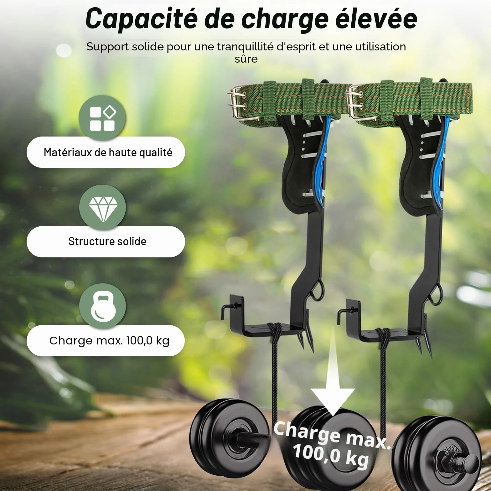 KigerNee Kit d'escalade crampons à 2 dents 100 kg sangle à 5 points réglable en hauteur
