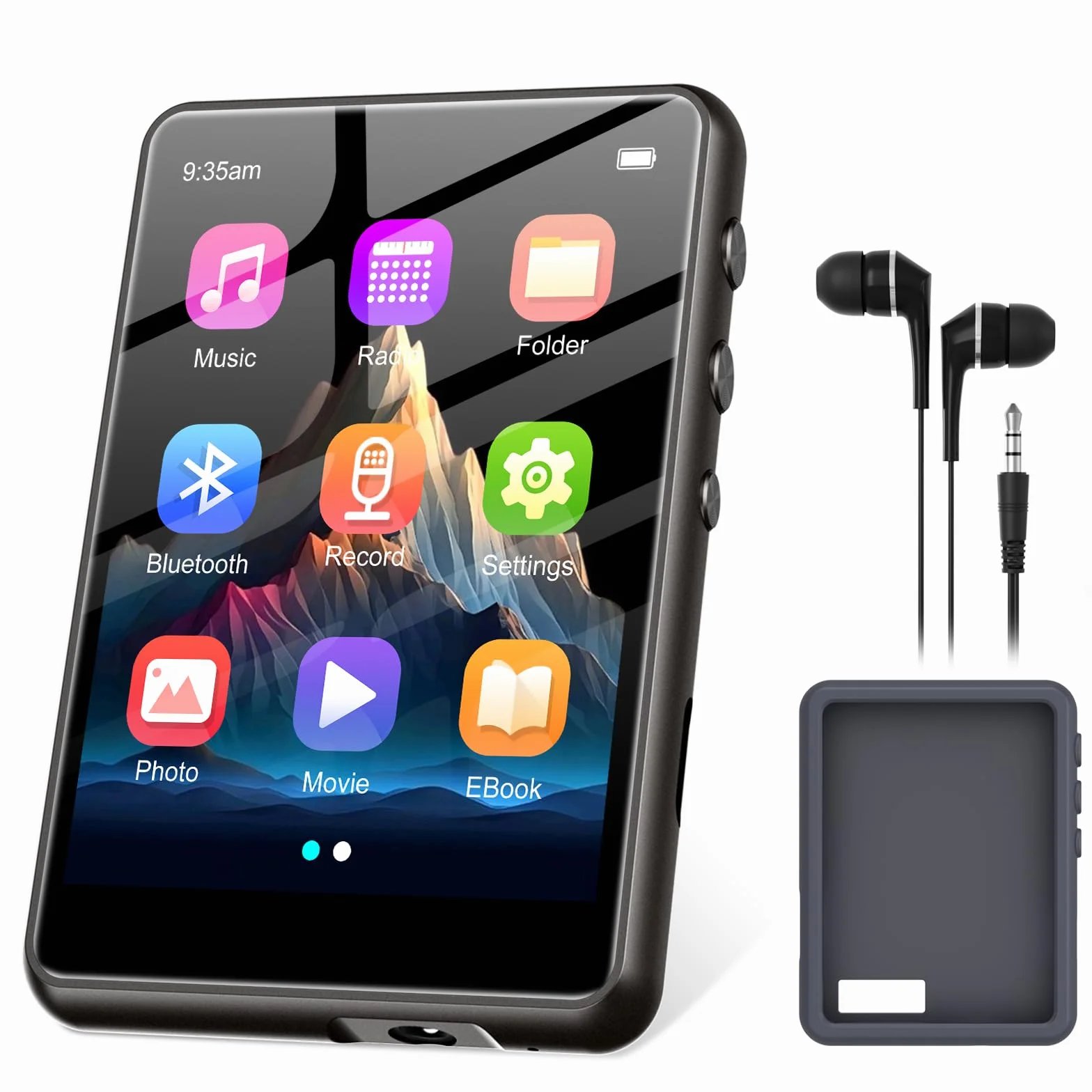Lecteur MP3 128GB Bluetooth 5.3 ZAQE 2.4" Plein écran Tactile Portable Radio FM Enregistrement HiFi Noir