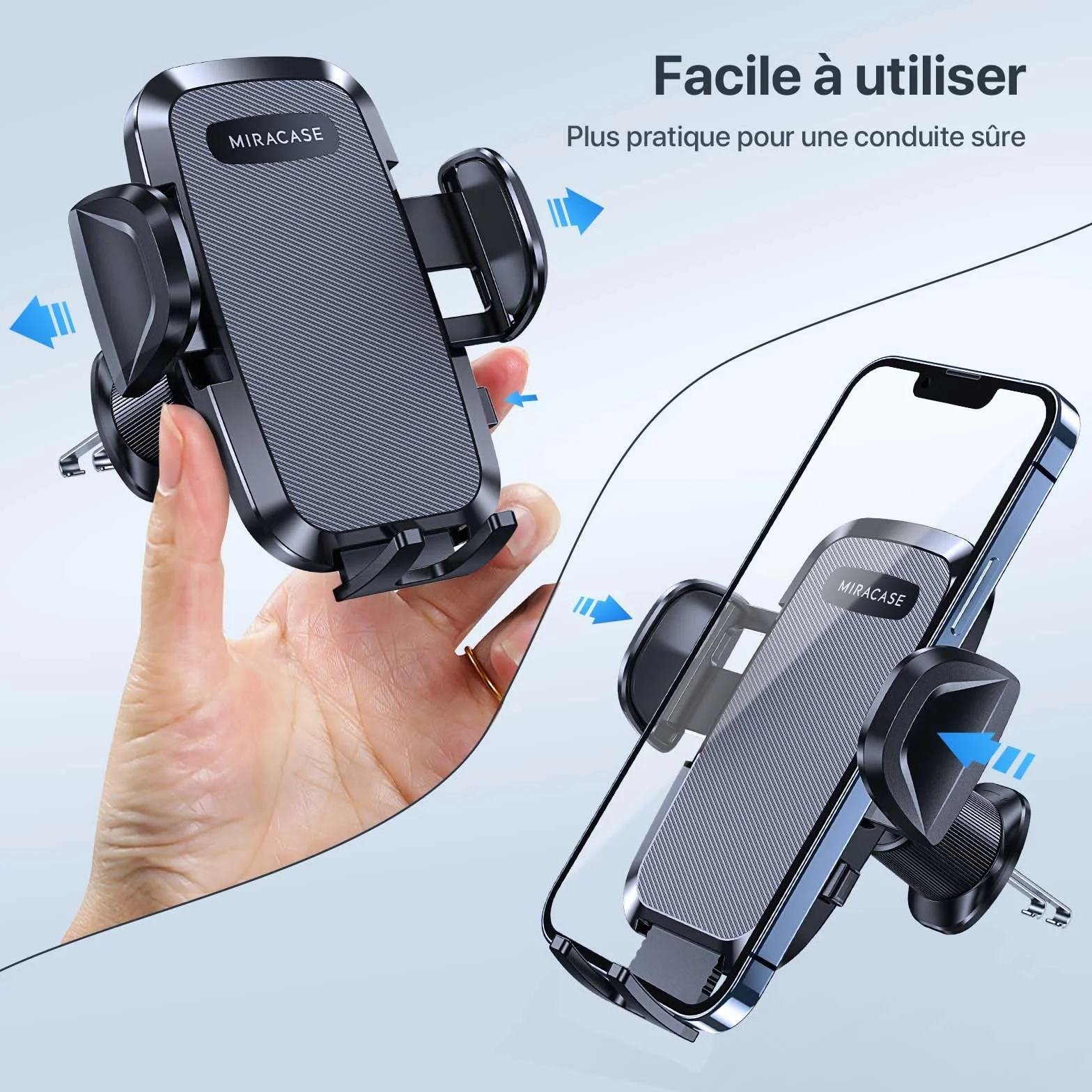 Miracase Support Telephone Voiture Bouche D'aération[Crochet Double Métallique Amélioré]360° Rotation Porte Téléphone Voiture Mains libres à une main pour tous les Smartphones