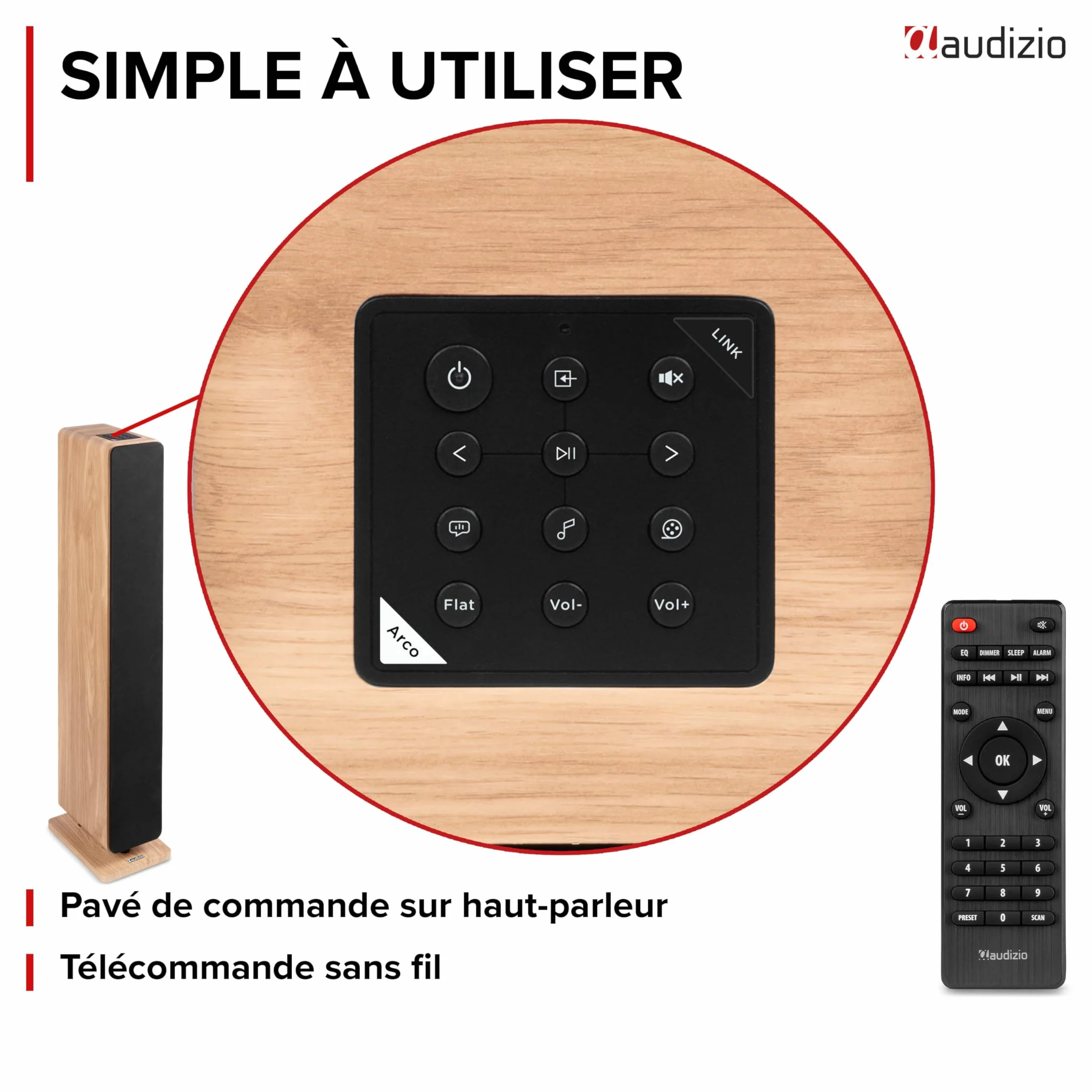 Audizio ARCO Tour de Son Hi-FI Stéréo 320W Chêne Clair - Pack Enceintes Colonnes Active + Passive avec BT, USB et Optique Tour de Son Design pour Salon, TV et Musique