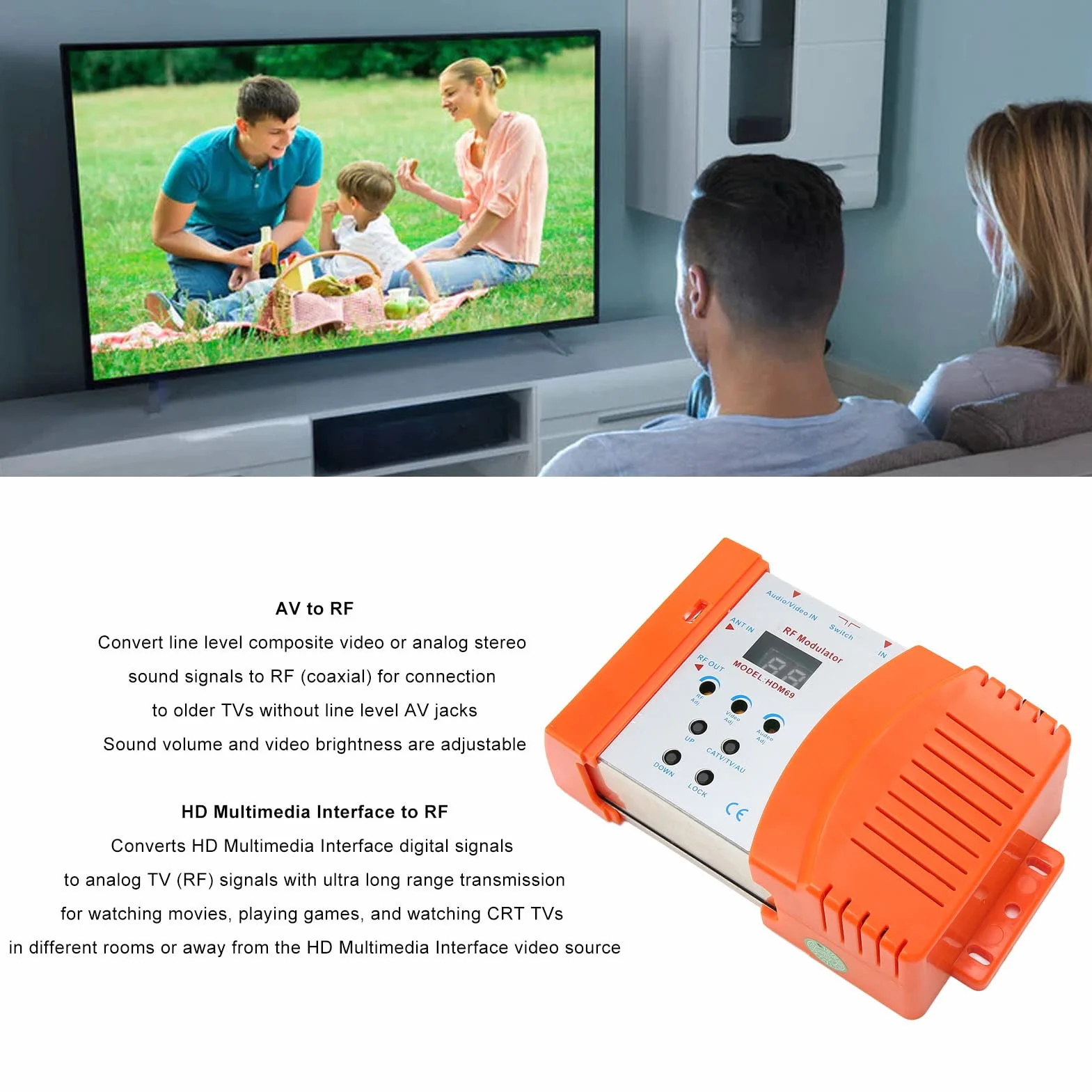 Modulateur RF Numérique HDM69 HDMI AV vers RF PAL NTSC HD pour iOS TV Android TV Box (Prise UE)