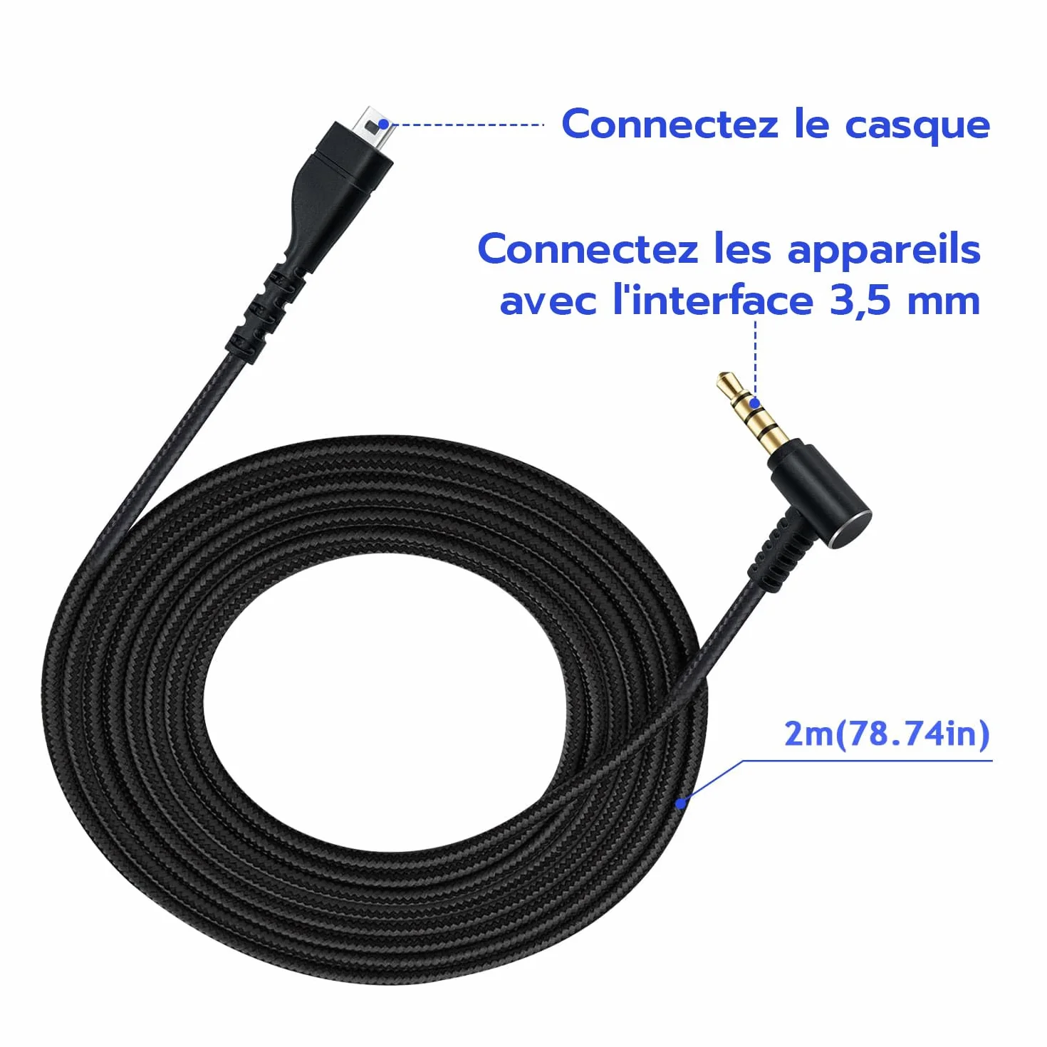 Mcbazel Arctis Remplacement du Câble du Casque Câble Audio de Rechange pour Casque de Jeu SteelSeries Arctis 7/Arctis 5/Arctis 3/Arctis Pro - Câble Audio en Nylon - 2 m (noir)