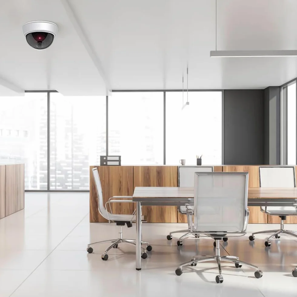 ERWEY Caméra factice avec Objectif Vidéosurveillance Sécurité des Marchandises Caméra de Surveillance factice avec lumière LED Rouge pour Mur Plafond 2 Set avec Papier perforé 2pcs.