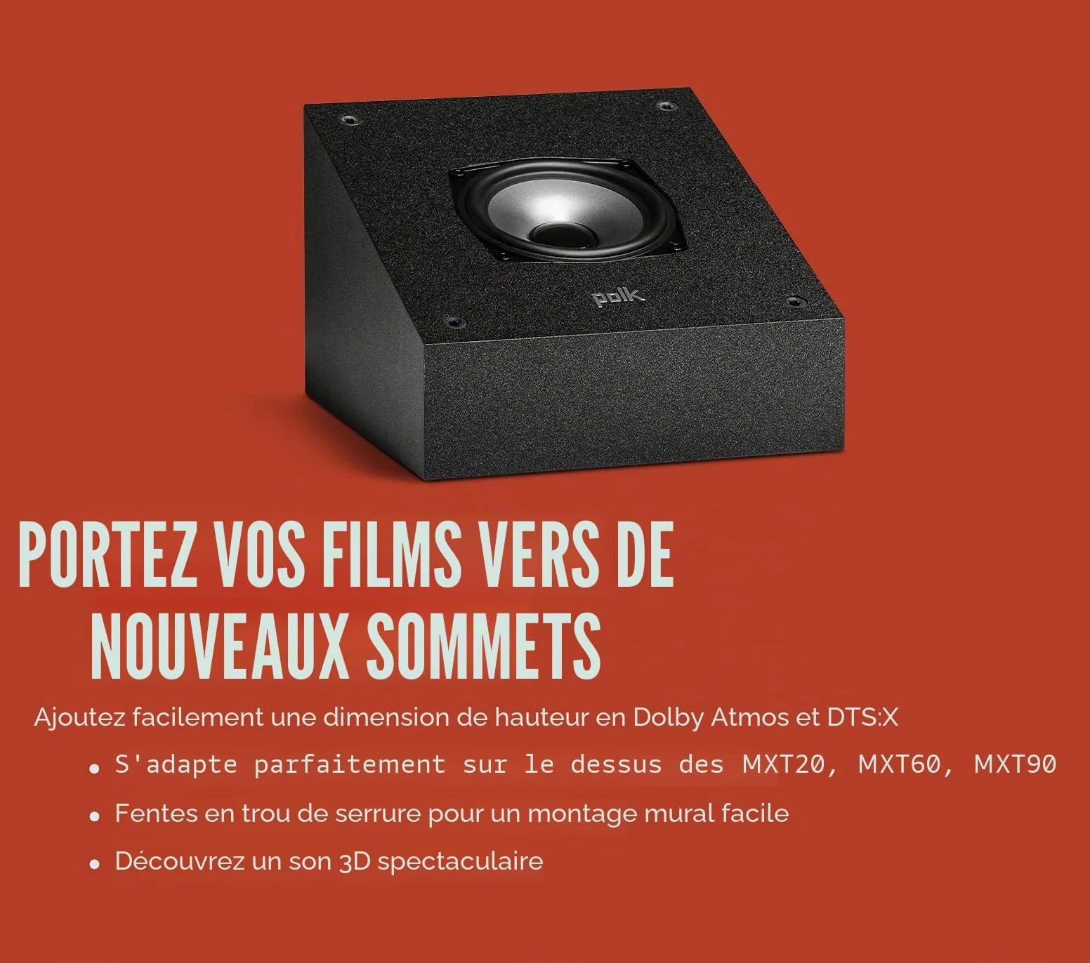 Polk Module de Hauteur Audio MXT90, Haut-parleurs d'extension pour MXT20, MXT60 et MXT70, certifié Dolby Atmos, Compatible avec DTS:X et DTS Virtual:X (Paire) Blanc