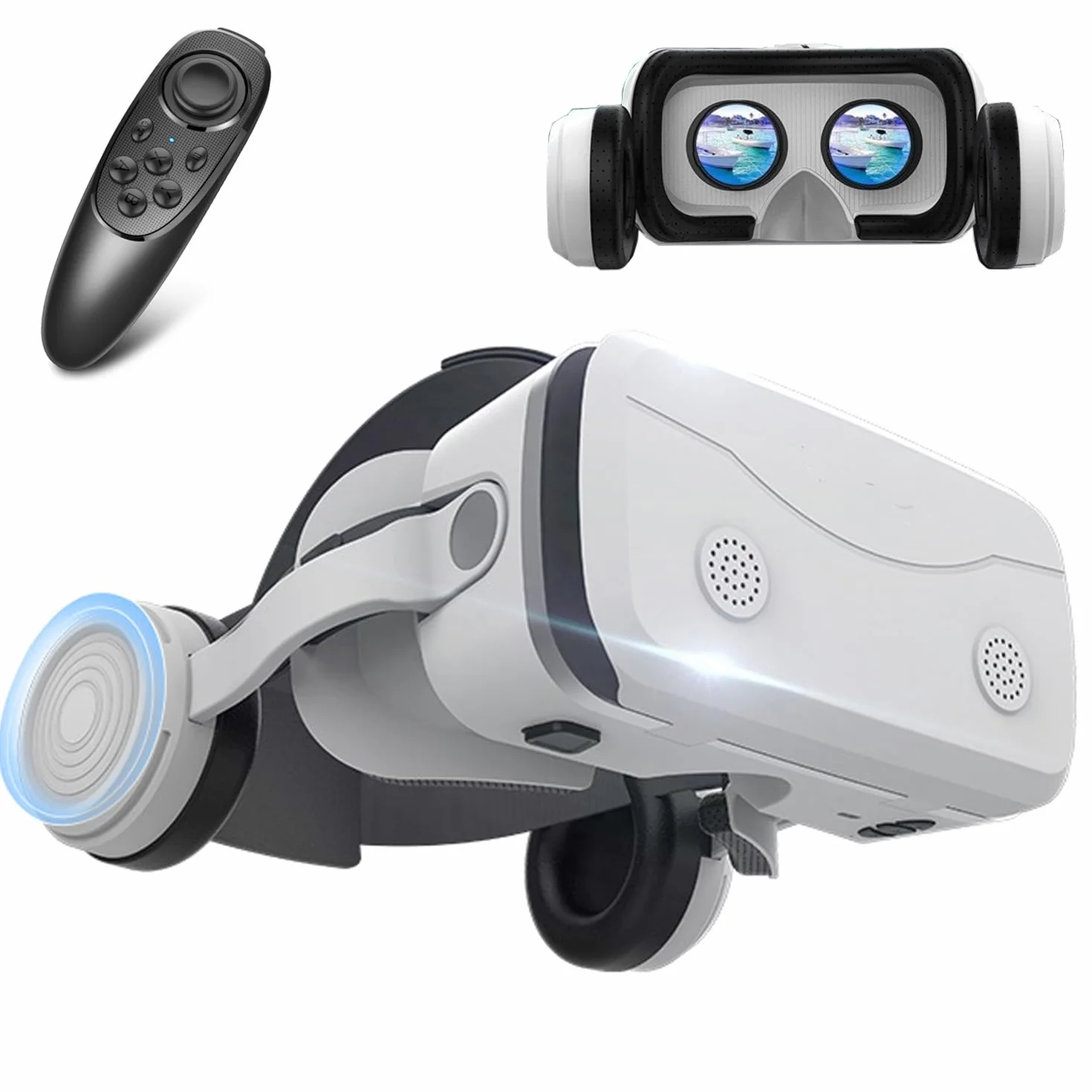 Casque de réalité virtuelle compatible avec iPhone, Samsung, Android 4,7-7,2", lunettes de réalité virtuelle avec lumières bleues pour jeux, films et vidéos avec télécommande, casque VR 3D pour