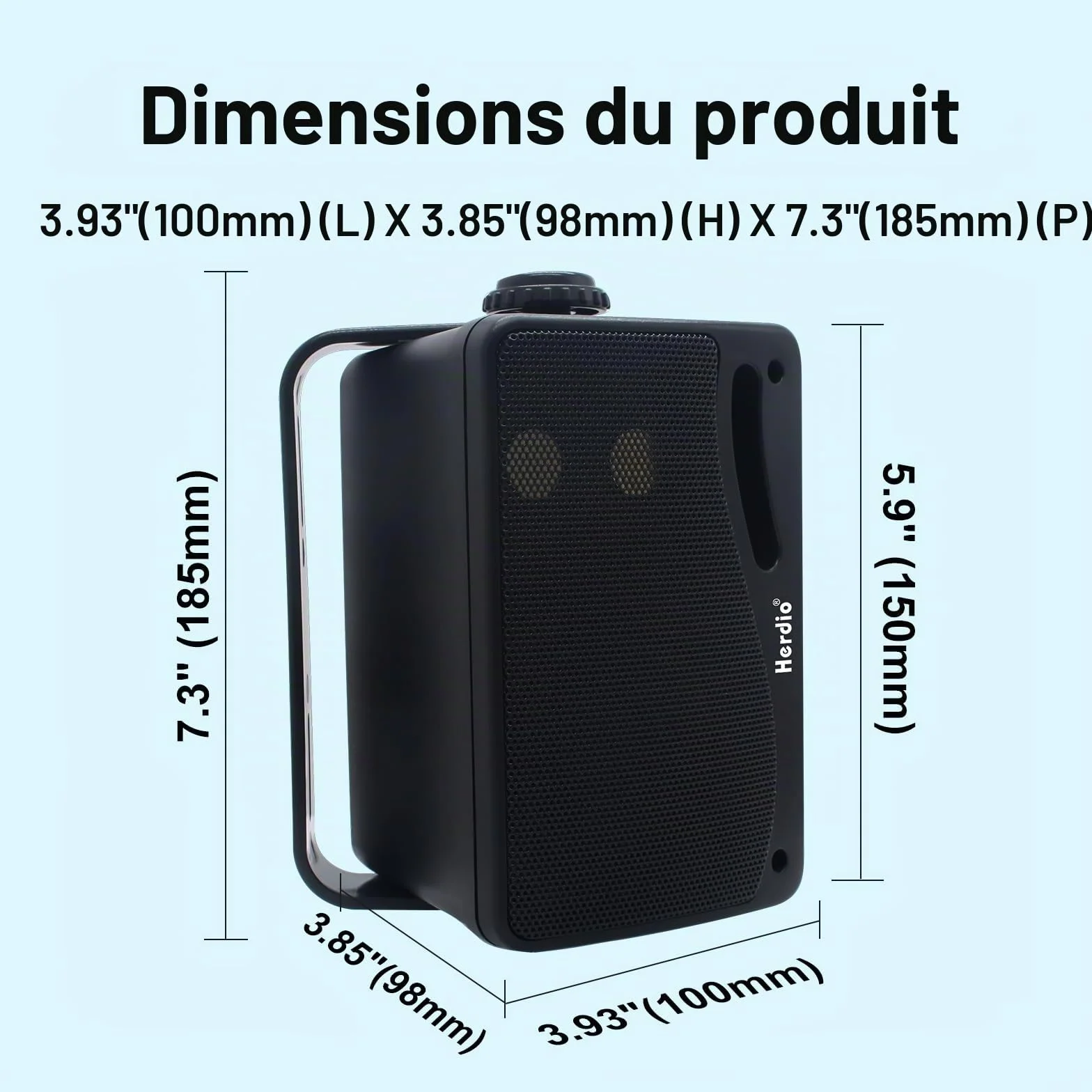 Herdio 3.5 Pouces étanche Filaire Enceintes d'extérieur,200W Haut Parleur Voiture Mural Passif Premium Montable, Basse Améliorée, Durable et Durable pour Patio Marine Boat Garage Intérieur (Noir)