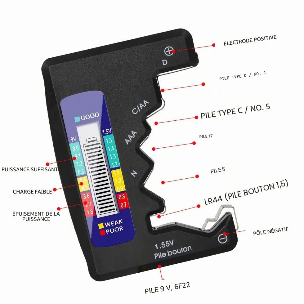 DollaTek 1,5V 9V Batterie Numérique AA AAA LR44 Testeur Universel de Capacité de Batterie de Lithium Vérificateur de Source d'Alimentation Outils de Mesure - Noir