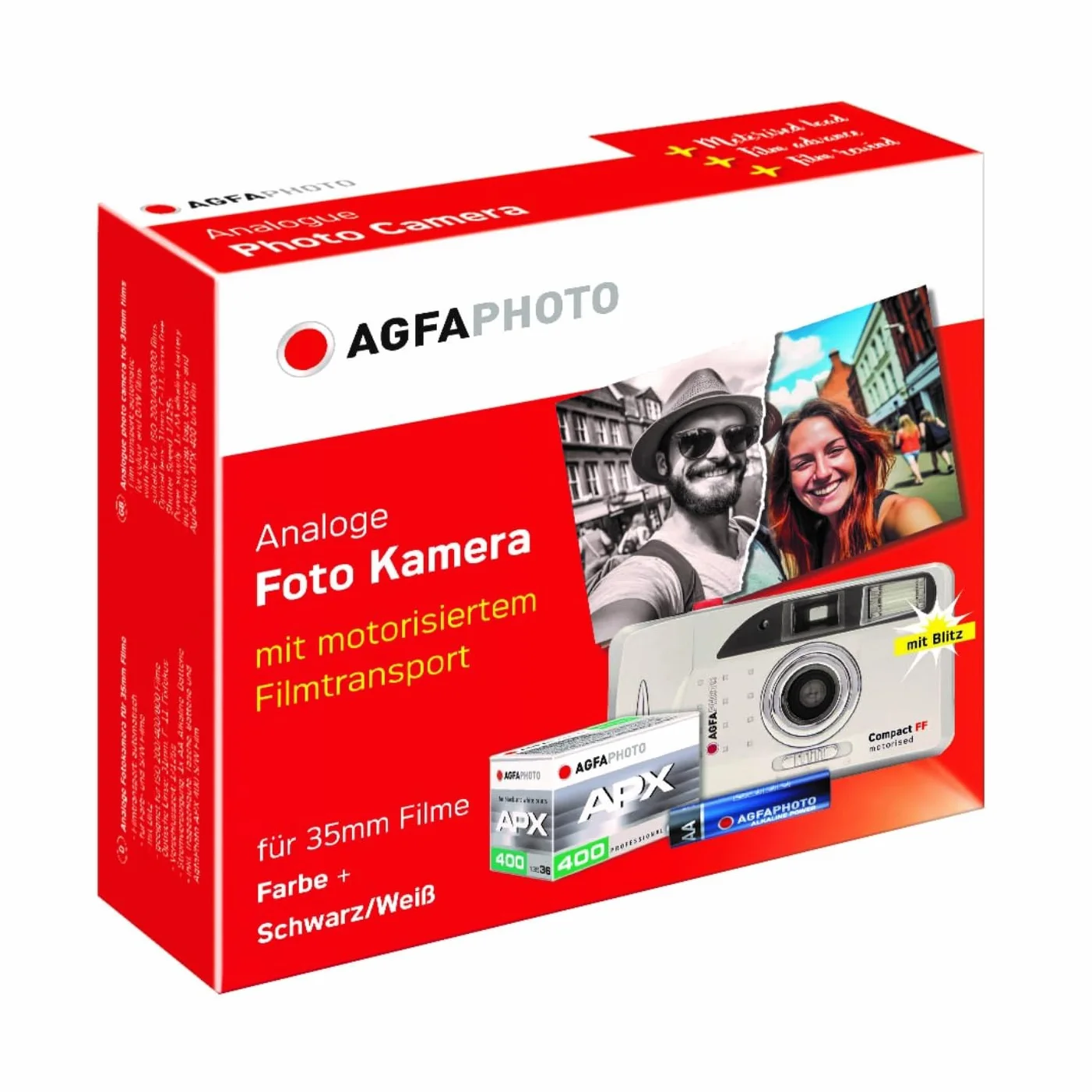 AgfaPhoto Set Analog 603020 – Appareil Photo Argentique Réutilisable Motorisé – Pellicule et Pile Incluses