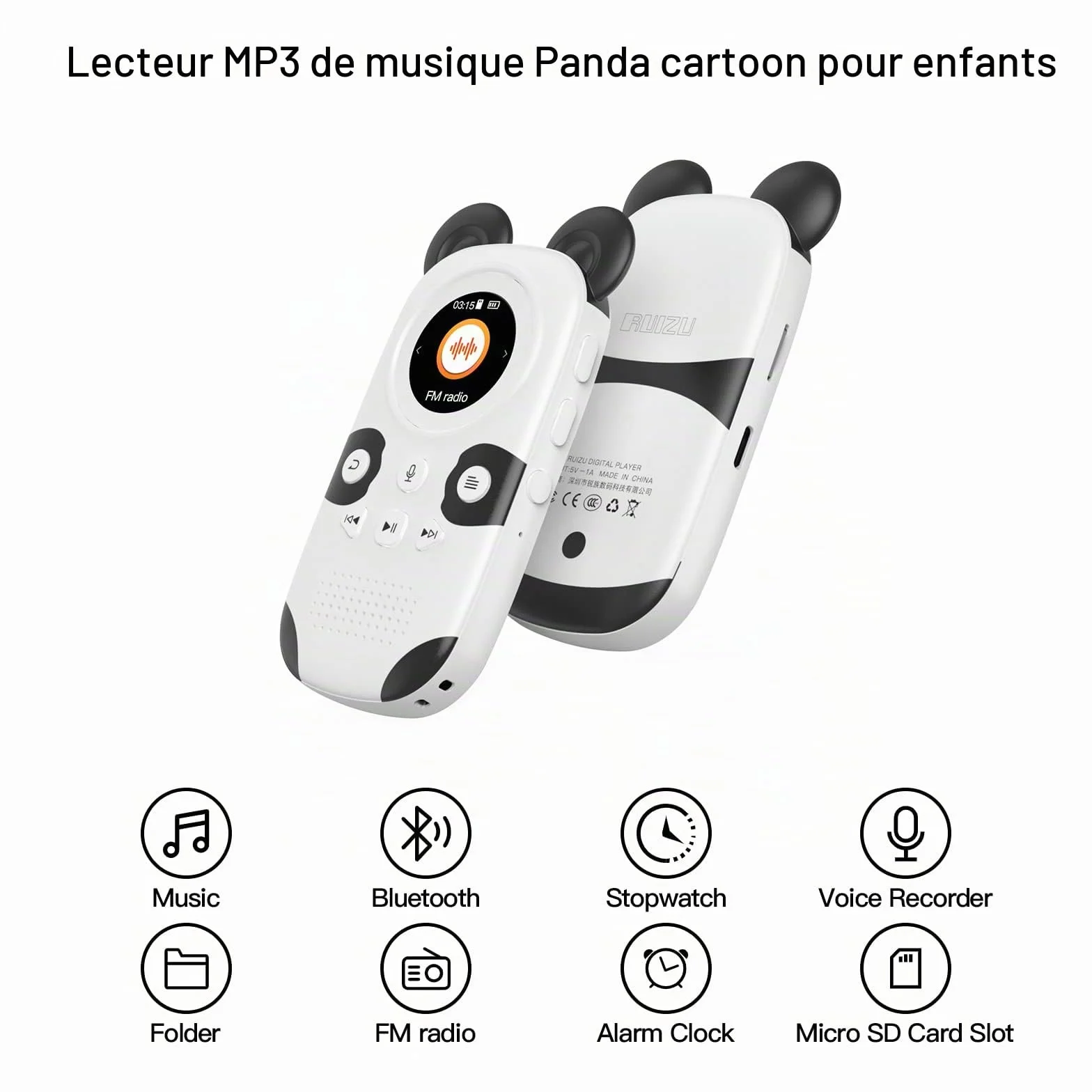 Lecteur MP3 Enfants Bluetooth 5.0 64GB Radio FM Réveil Enregistrement