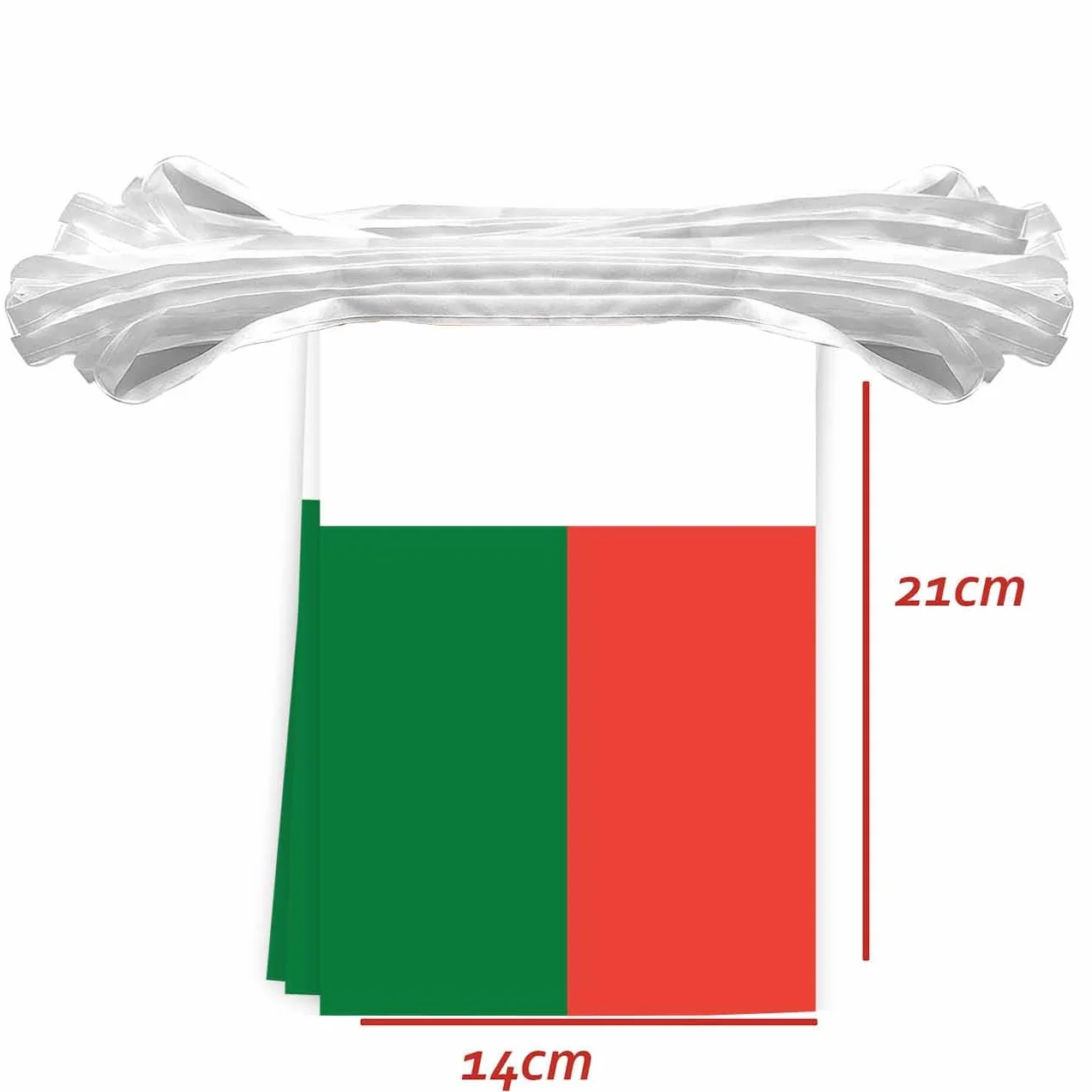 Lot de 30 drapeaux de Madagascar rectangulaires en corde 10 mètres bannières décoratives