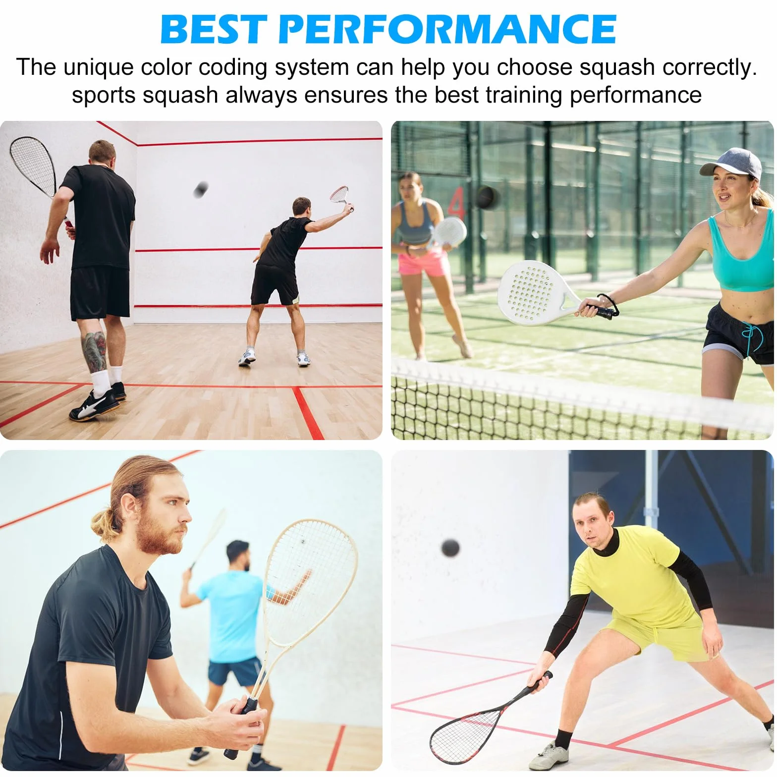 PORFOYO Lot de 4 balles de squash en caoutchouc pour entraînement et compétition