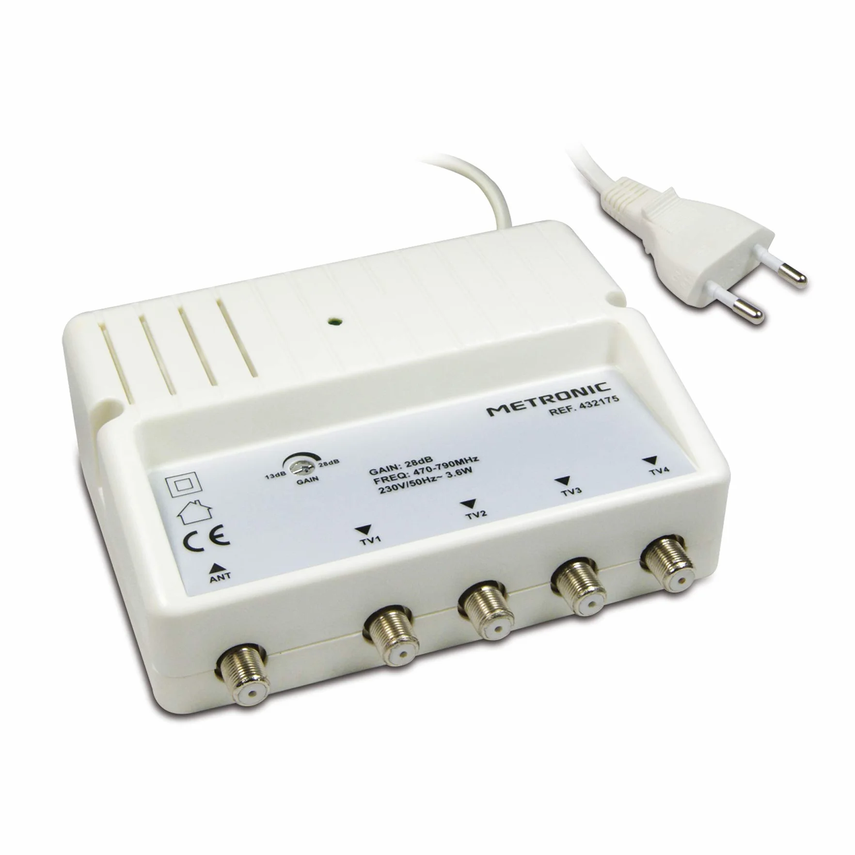 Metronic Amplificateur répartiteur blindé 4 Sorties Fiche F Blanc
